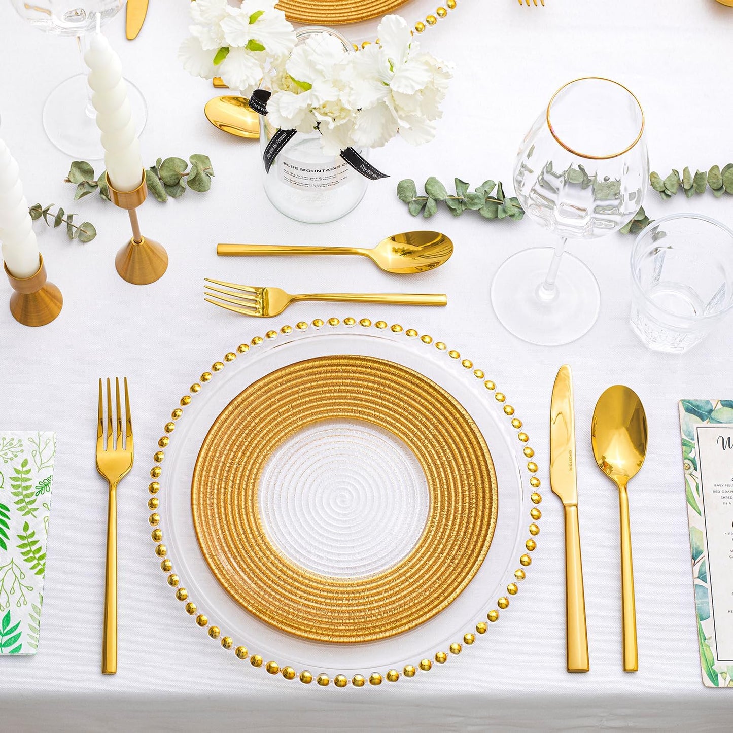 KINGSTONE Gold Silverware Set, 60-Piece Forged Flatware Set Cutlery Set Premium Stainless Steel, Service for 12, for Kitchen, Home, Wedding, Party, Mirror Polished and Dishwasher Safe