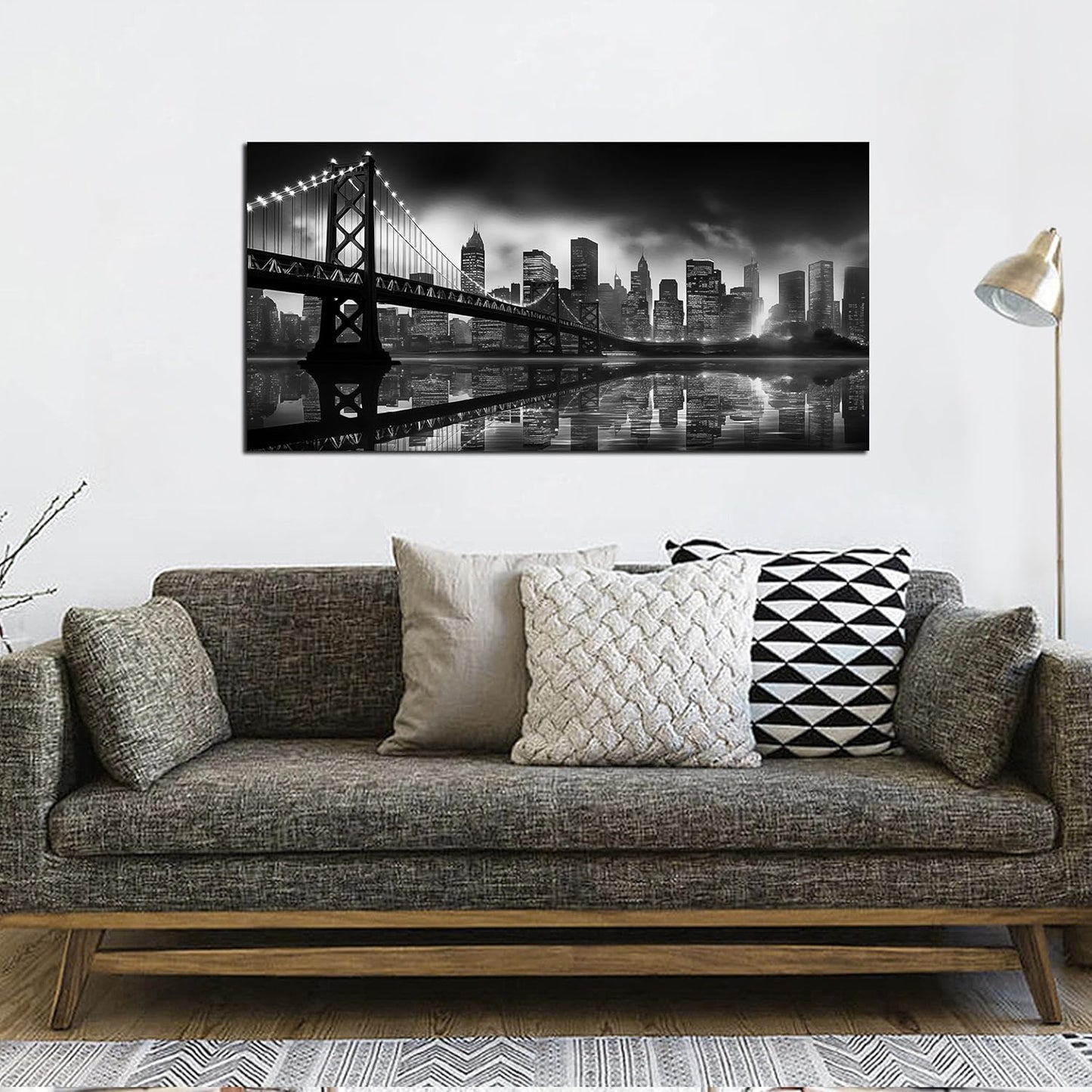 Brooklyn Bridge Wall Art for Living Room City Wall Decor for Bedroom Black Wall Decor for Office 20 x 40 Inch