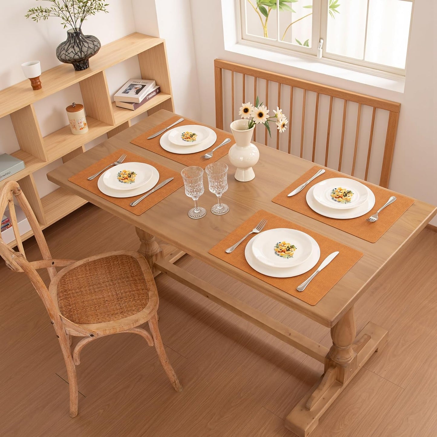 FROMHEART Faux Leather Placemats Set of 6–Waterproof,Heat/Oil Stain-Resistant PU Table Mat–Reversible,Non-Slip,Easy to Clean Place Mats for Kitchen,Dining,Indoor/Outdoor,(Orange-Grey,11.8" x 17")