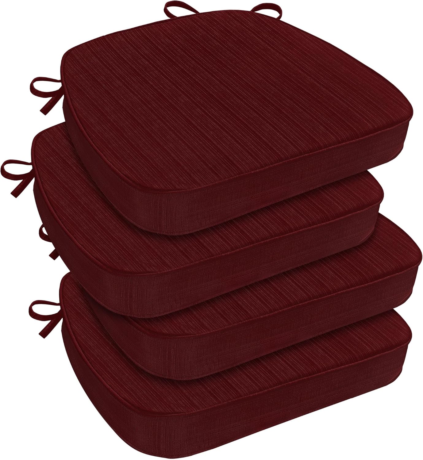 downluxe Chair Cushions for Dining Chairs, Waterproof Kitchen Chair Pads, Non-Slip Dining Seat Cushion with Ties, 17" x 16" x 2.5", Burgundy, 4 Pack