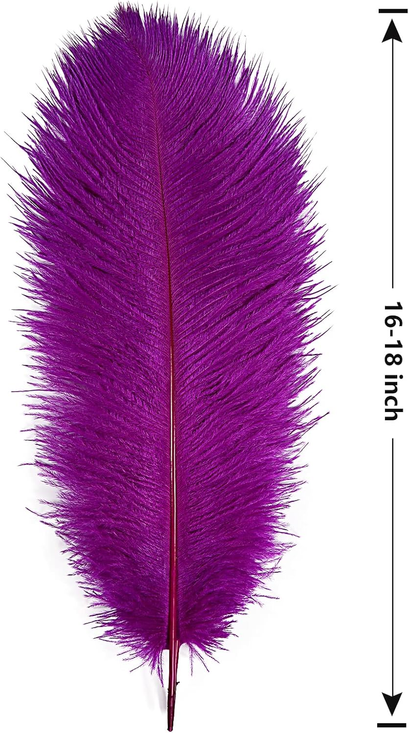 THARAHT 12pcs Purple Ostrich Feathers Natural Bulk 16-18Inch 40cm-45cm for Wedding Party Centerpieces Easter Gatsby and Home Decorate Ostrich Feather