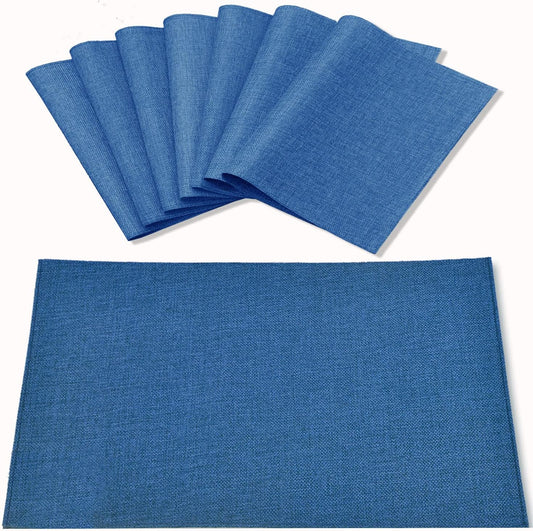 Cloth Placemats Set of 8, Linen Type Fabric Placemats Machine Washable Heat Resistant Placemats Wrinkle Free Thick Polyester Kitchen Place Mats for Dining Table (Navy Blue)