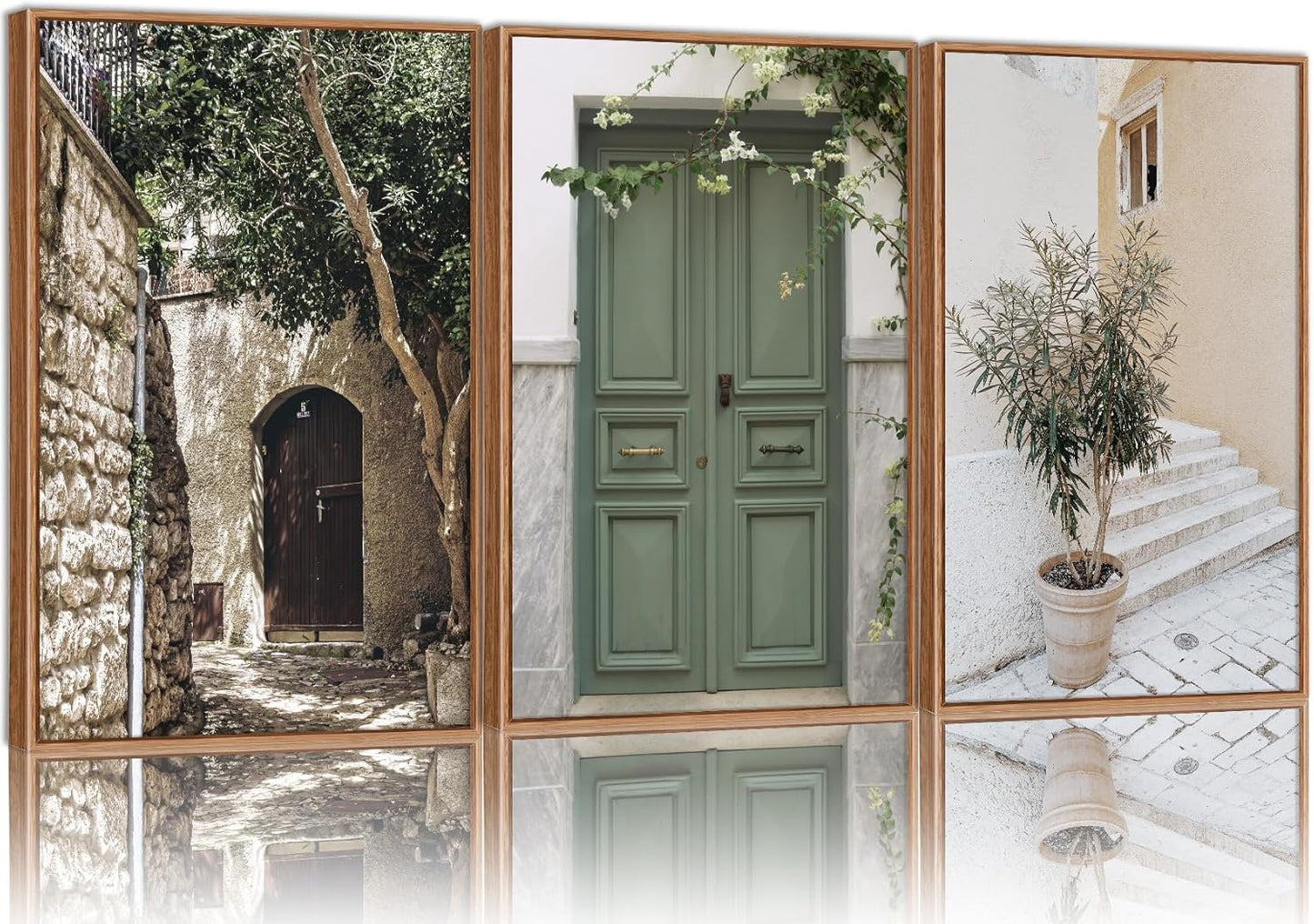 SIGNINART Large Vintage Italy City Landscape Framed Canvas Wall Art Set, Olive Green Tree Country Wall Decor, Modern Minimalist French Farmhouse Art Print for Living Room,Bedroom,Office 16 x24 x3