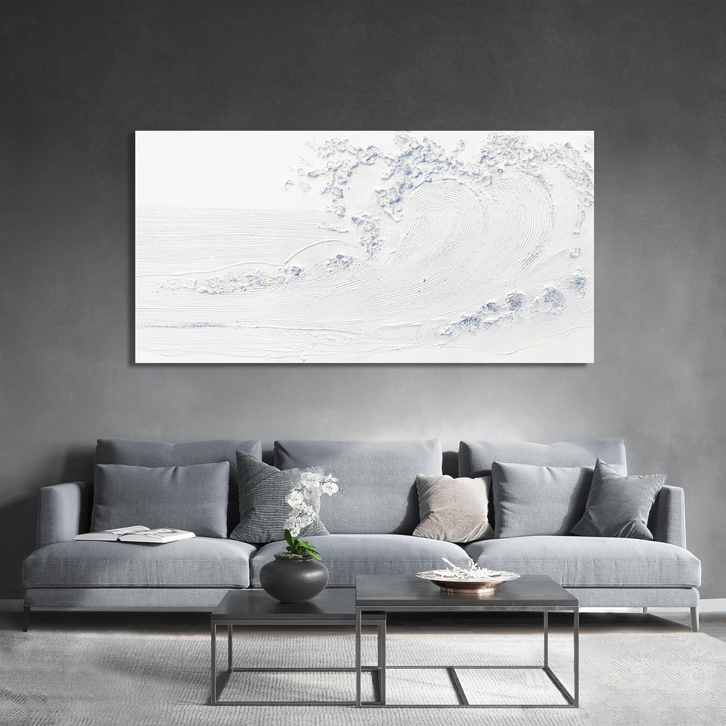 Canvas Wall Art Decor Large Wall Art Pictures for Living Room Landscape Coastal Wall Art Decor Wave Artwork for Walls White Blue Wave Wall Art Prints Art Work for Home Office Room Wall Decor 29"x58"