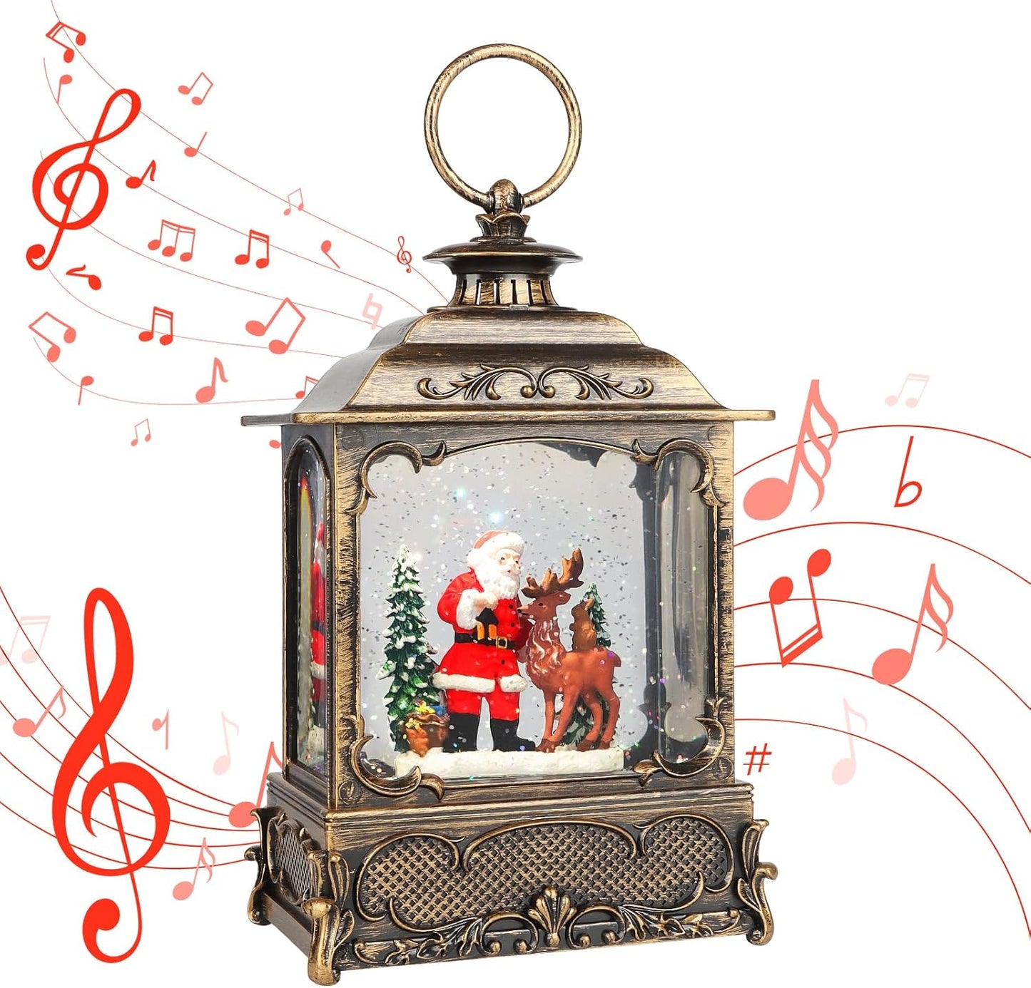 Christmas Snow Globes,Christmas Decorations for Home,with 6 Hour Timer,Musical Snow Globe,Battery Or USB Powered,Christmas Lantern,Christmas Festival Decor, Santas Reindeer
