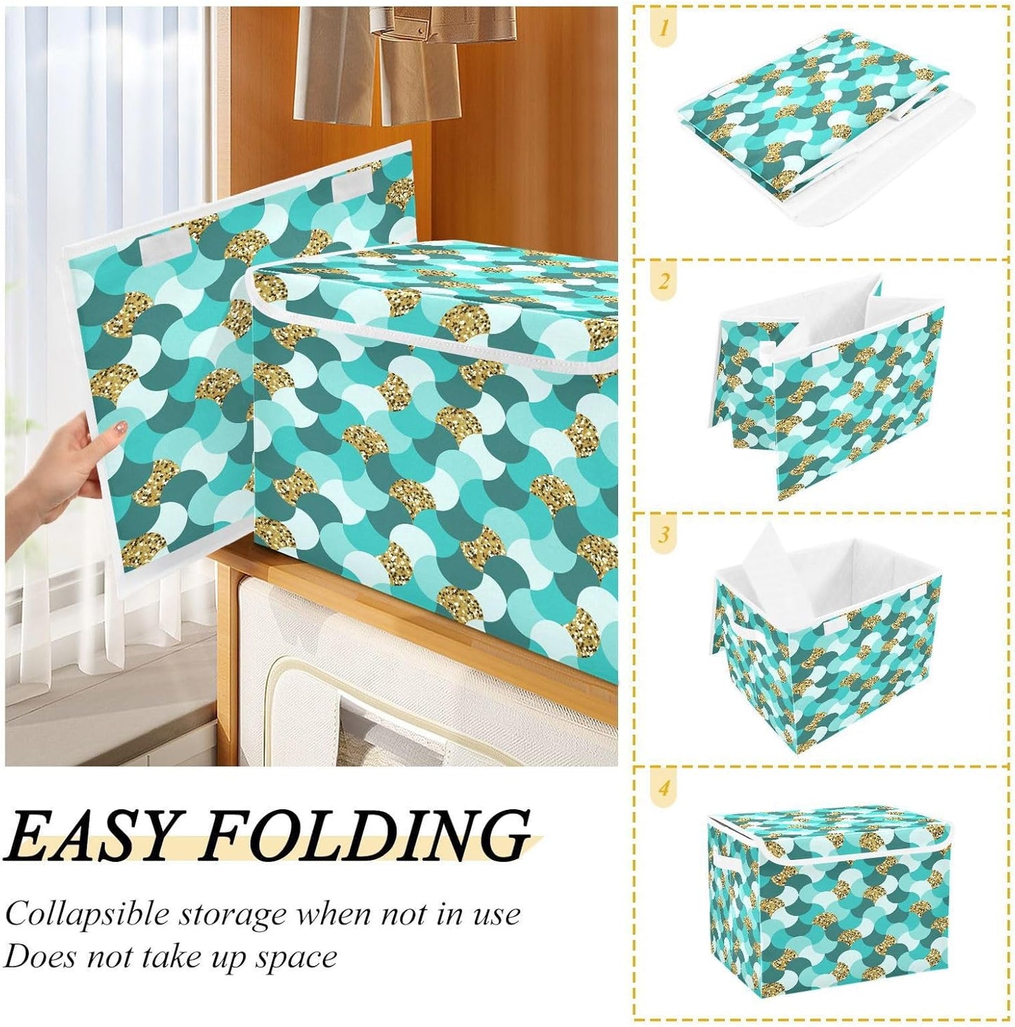 susiyo Abstract Sand Sea Waves fabric storage baskets with lids,Collapsible Storage Boxes,Foldable storage boxes with handles for Home,Office,Closet Organization