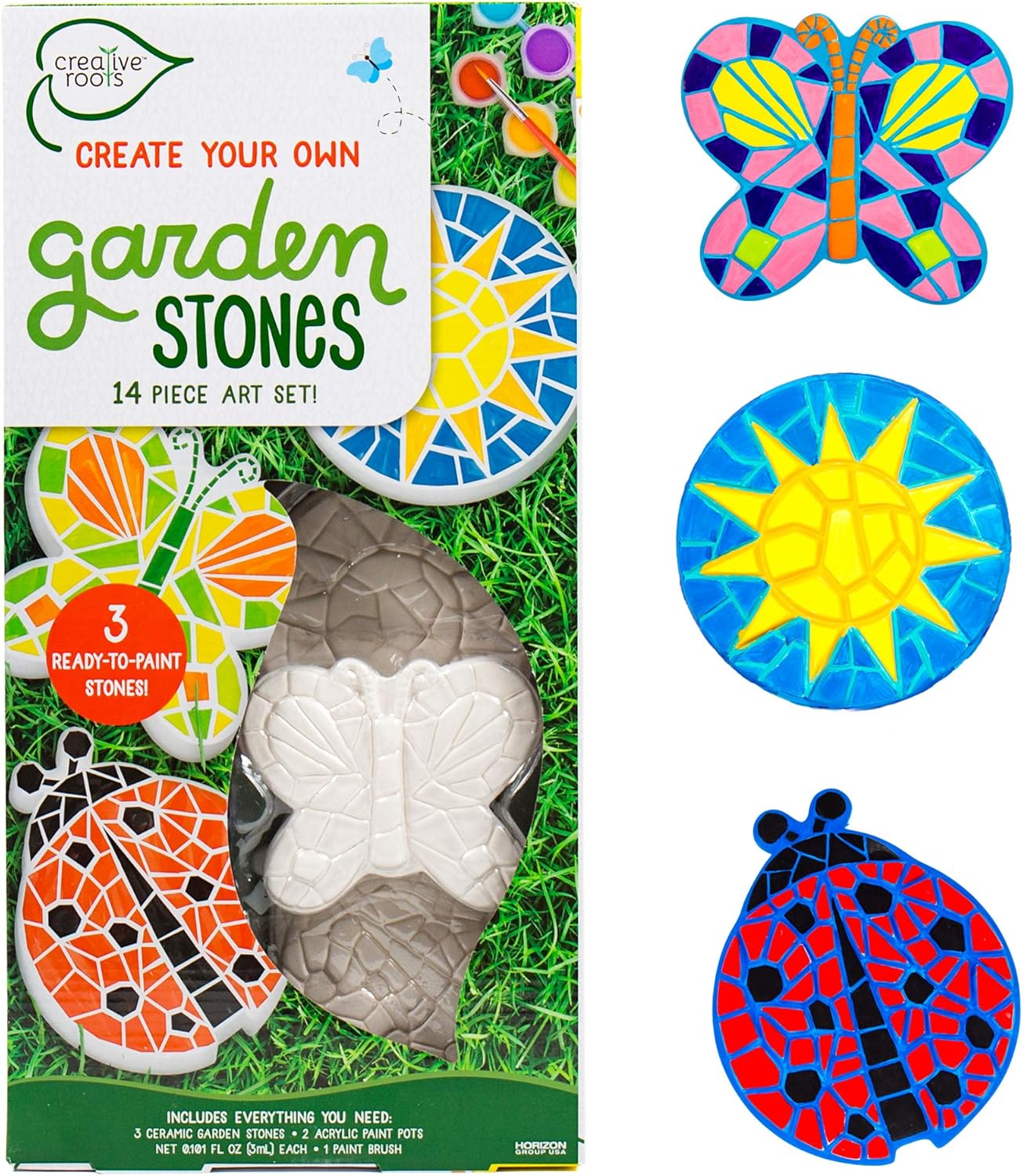 Creative Roots Paint Your Own Butterfly, Ladybug & Sun Stepping Stone by Horizon Group USA, 1 box of 3 count