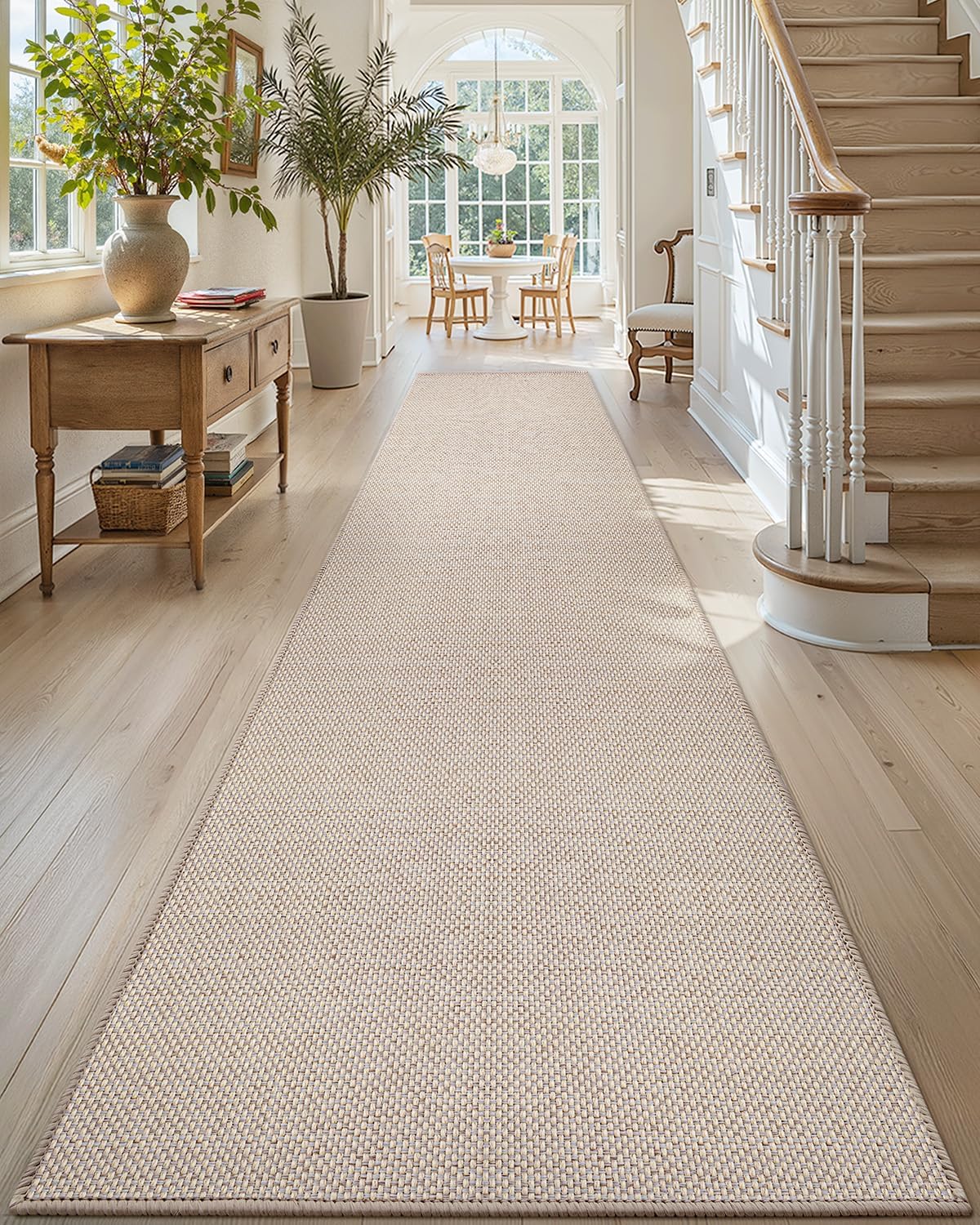 Color&Geometry Door Mat 2'4"x12' Runner Rug with Rubber Backing, Non Slip Washable Hallway Kitchen, Carpet Runners for Hallway Living Room Bedroom, Beige (Rolled-up NO Creases)