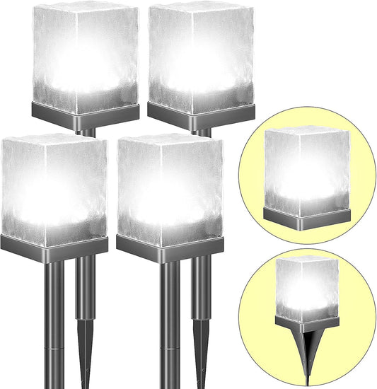 Solar Ice Brick Pathway Lights, LED Outdoor Waterproof Ground Light, Multi-use Landscape Lighting for Lawn & Table | Auto On/Off Solar Powered Garden Yard Decoration (Cool White, 4 Pack)
