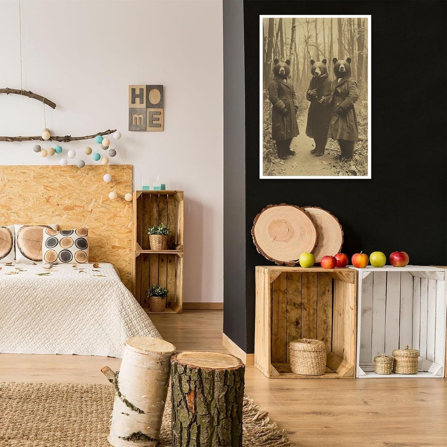 Vintage Horror Halloween Wall Decor Spooky The Three Bears In Occult Forest Spooky Canvas Wall Art Poster Gothic Dark Academia Decorations Room Creepy Print 16X24inch Unframed