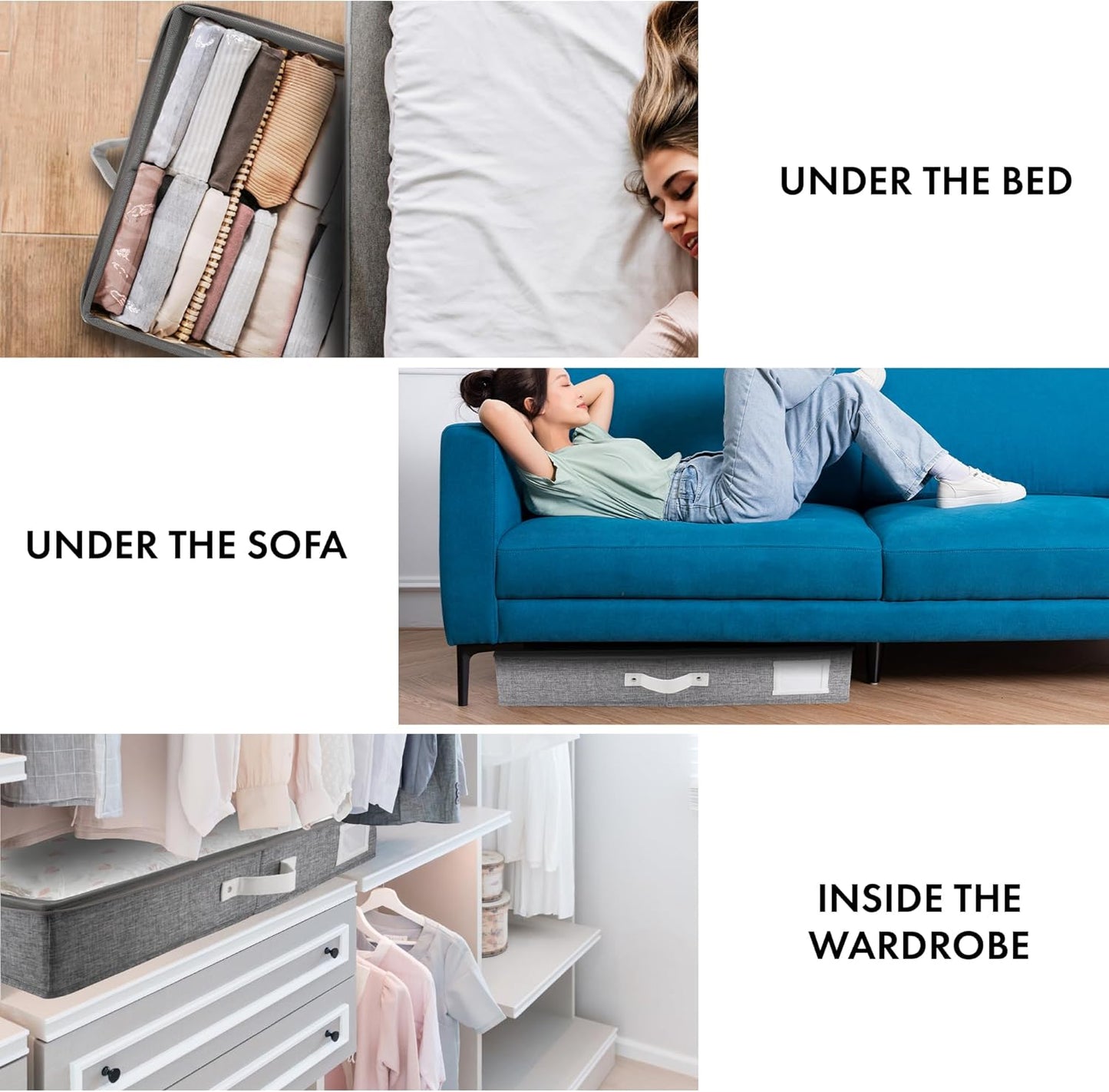 HOMELUX THEORY 2pc Under Bed Storage Containers, Bedroom Under the Bed Drawer Storage Organizer with Bins and Lids, Large Underbed Clothes Storage Box Ideal for Blanket, Fabric, & Shoes (LightGray)