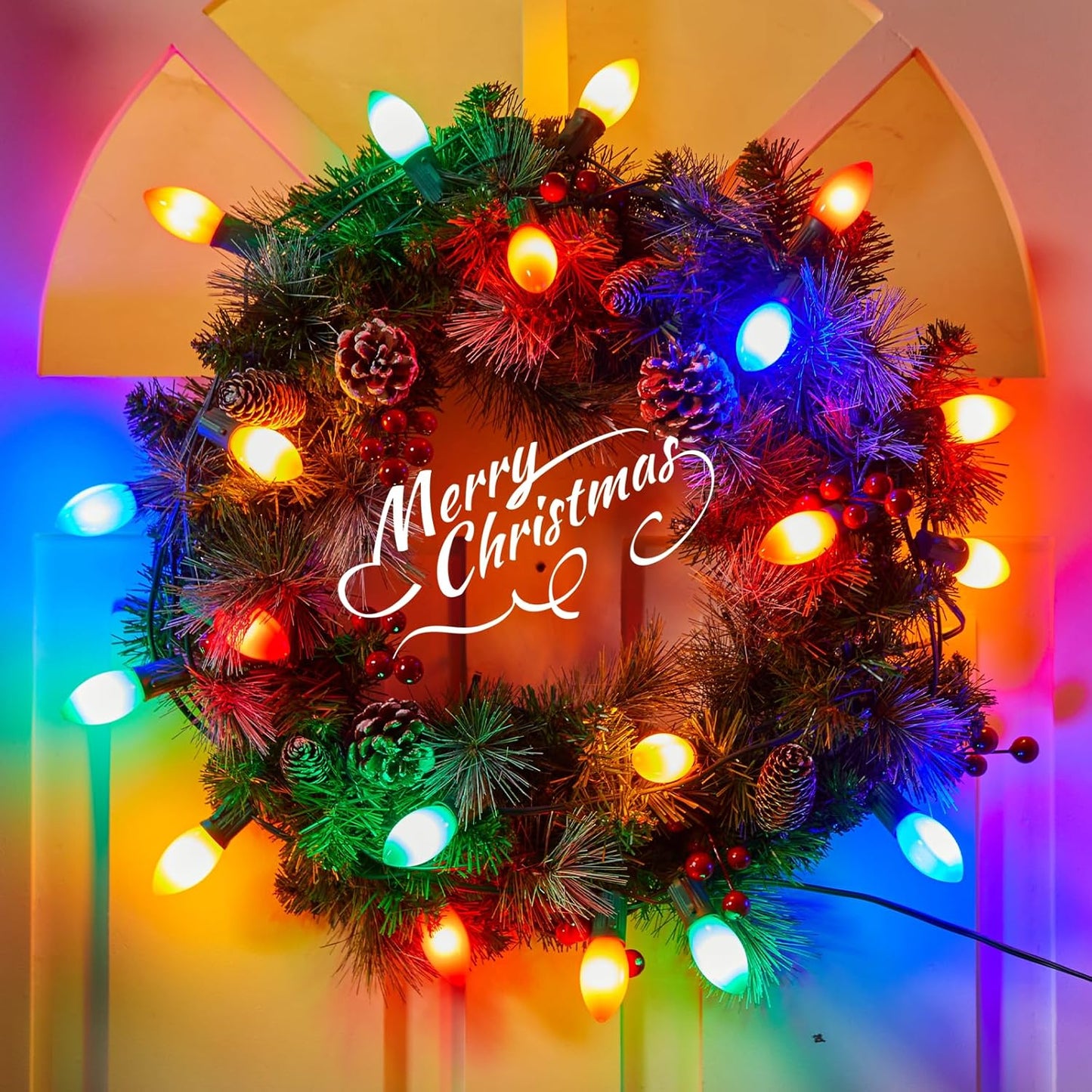 Vintage C9 LED Christmas Lights Outdoor Multicolor, 50 Feet C9 String Lights for Christmas Tree Roofline Holiday Party Indoor Outdoor Garden Patio Backyard Cafe Xmas Decoration, Green Wire