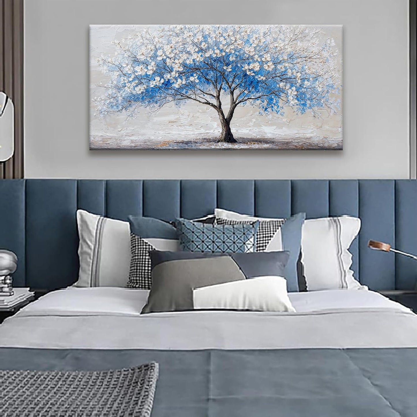Suconvng Wall Art Blue Tree Of Life Modern Wall Artwork Canvas Art Wall Decor Pictures Painting Blue Tree Abstract Wall Decor For Living Room Bedroom Dining Room Home Office Artwork 24"×48"