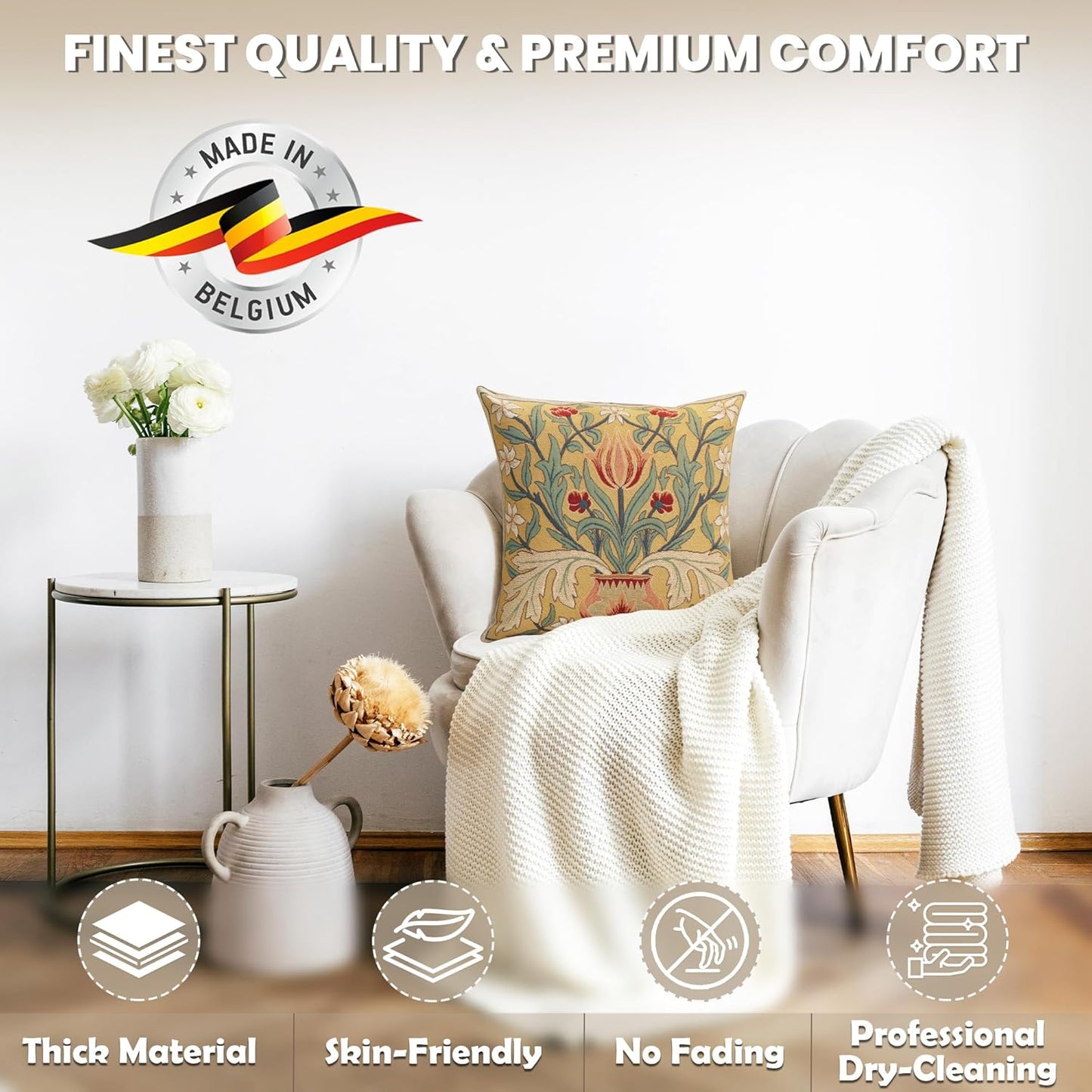 Charlotte Home Furnishings Throw Pillow Covers, Decorative Boho Pillow Covers for Couch, Living Room, Red Tulip Square Cushion Cases 18x18 in, European Cotton Jacquard Woven for Cozy Bedroom Decor