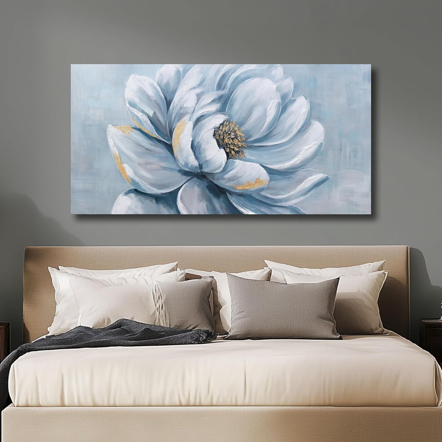Belmrxne Floral Wall Art Blue and White Wall Decor Modern funky Canvas Painting Minimalist Artwork for Living Room Bedroom Dining Room Office Home Decor Aesthetic 20x40inch