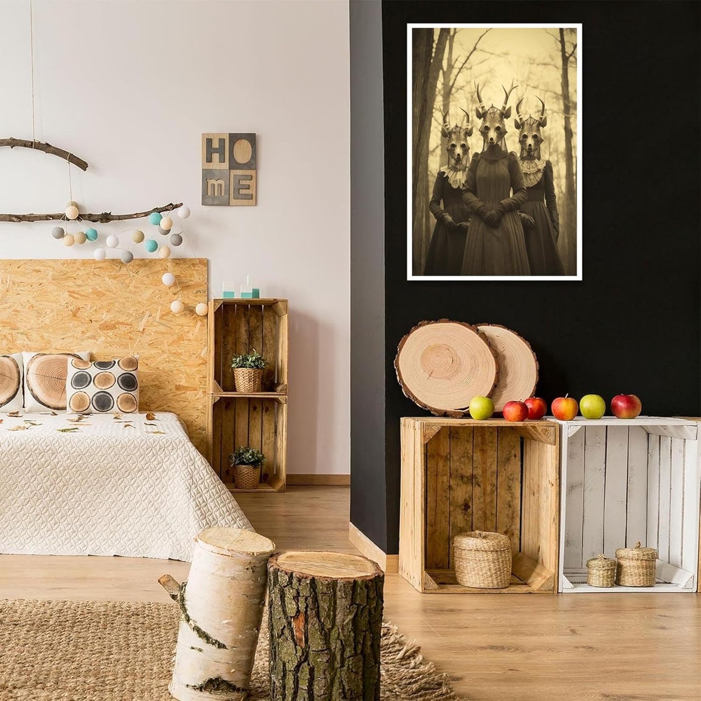 Vintage Horror Skeleton Spooky Three Skull In Occult Forest Posters Canvas Wall Art Poster Gothic Dark Academia Decor Creepy Print Retro Halloween Wall Decor 12X16inch Unframed