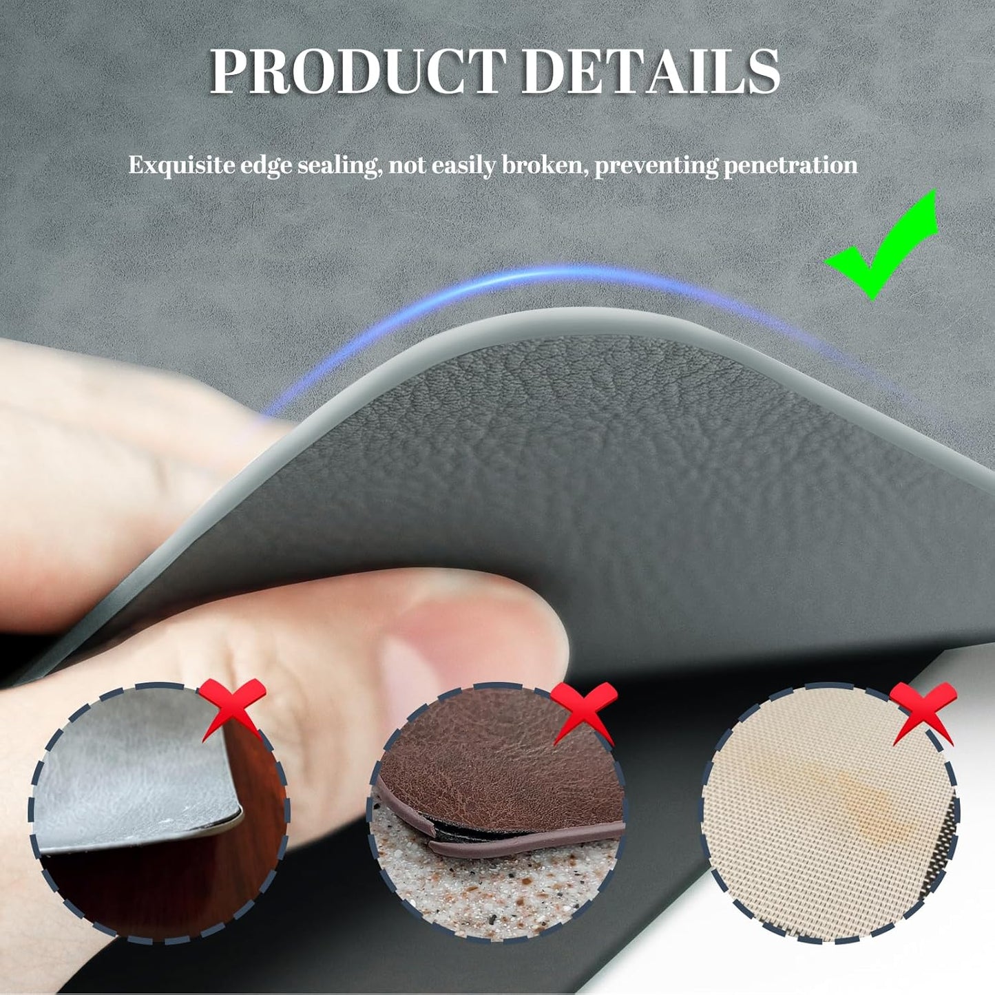 Faux Leather Placemats, Set of 4, 12''×17' Textures on Both Sides, Heat-Resistant, Waterproof and Oil-Proof, Reversible Place Mats for Kitchen, Dining Table,Outdoor-Grey&Dark Grey