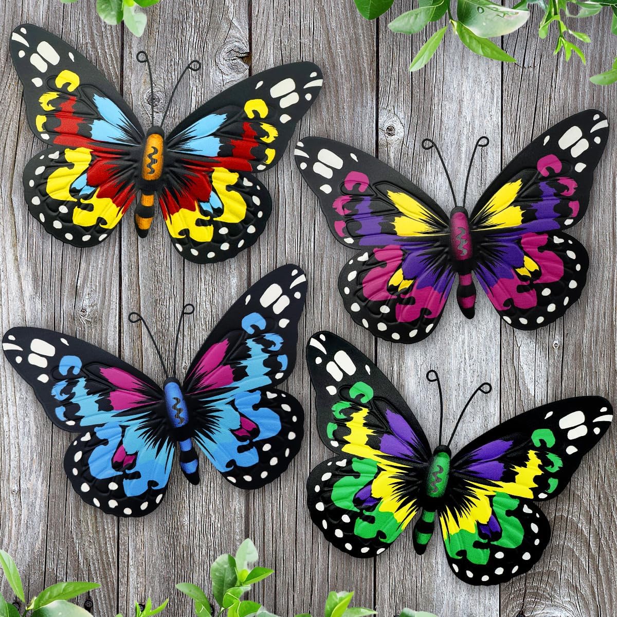 EOORAU Metal Butterfly Wall Art Outdoor Decor - 4 Pack 9.8in Butterflies Wall Sculpture Hanging Decor for Home Yard Patio Garden Decoration (4 Colors)