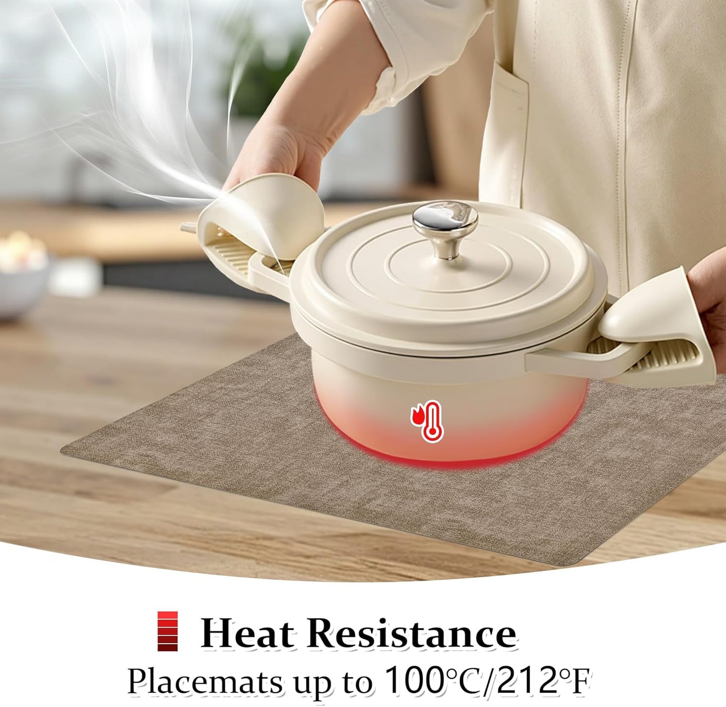 FROMHEART Faux Leather Placemats Set of 6–Waterproof,Heat/Oil Stain-Resistant PU Table Mat–Reversible,Non-Slip,Easy to Clean Place Mats for Kitchen,Dining,Indoor/Outdoor,(Light Coffee,11.8" x 17")