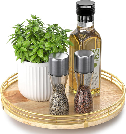 Farmhouse Oak 10" Lazy Susan Turntable Organizer for Cabinet, Round Wooden Lazy Susan Organization and Storage for Dining Table, Pantry, Kitchen, Countertop, Cupboard,Home Decor