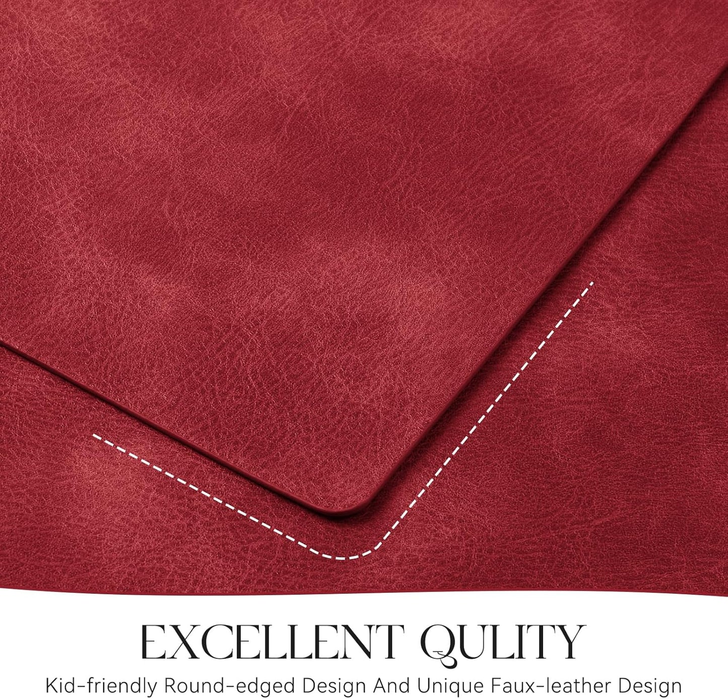 MOSAYT Vinyl Placemats Set of 12-12 X 17 Inch - Faux Leather 100% Waterproof Oil-Proof Wipeable PU Place Mats, Heat Resistant Reversible Table Mats for Kitchen, Dining, Outdoor (Red)