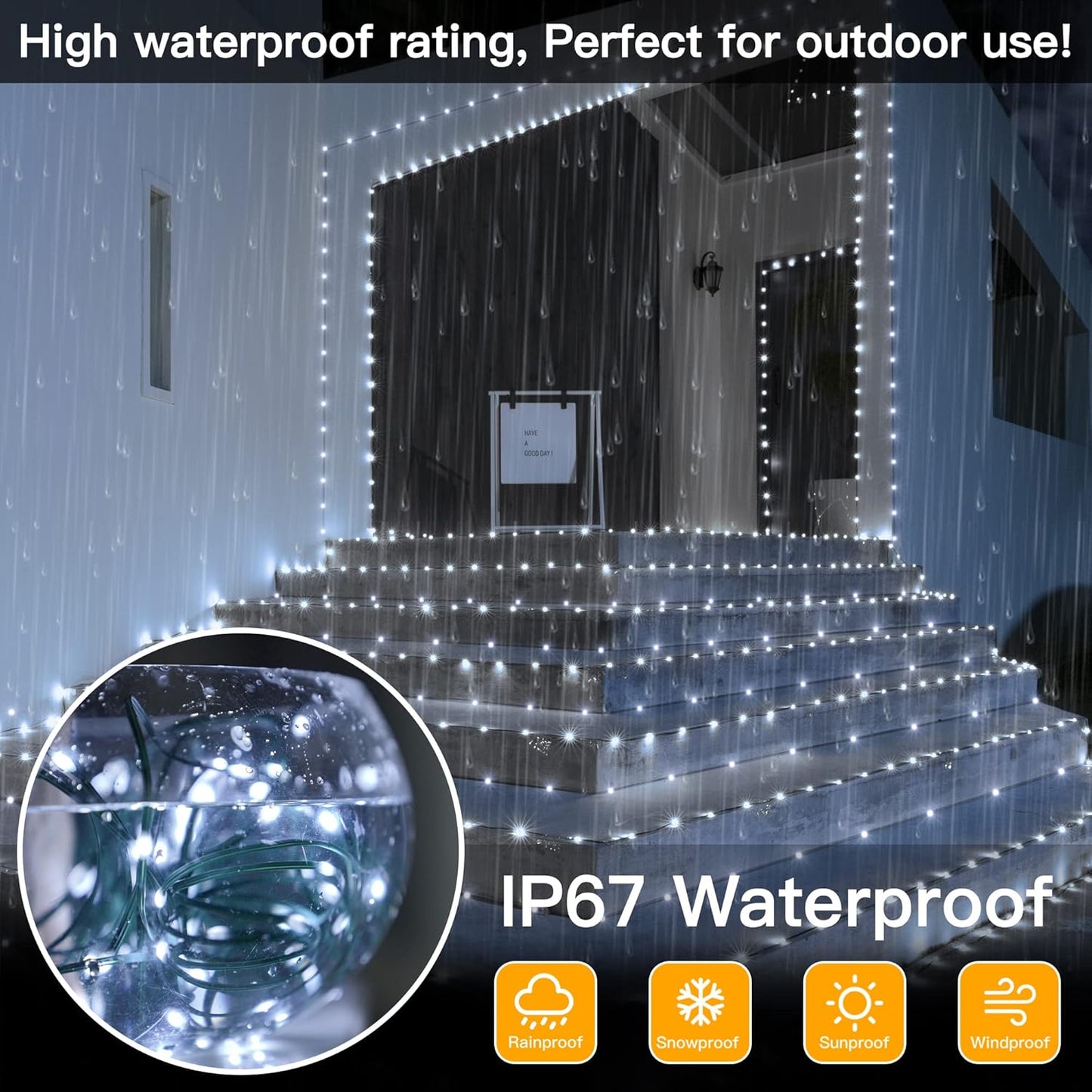 Ollny Christmas Lights 1000 LED 330 FT, IP67 Waterproof Plug in Christmas Tree Lights with Remote, 8 Modes, 3 Timers, Dimmable, House Xmas Indoor Decorations Outdoor String Lights (Cool White)