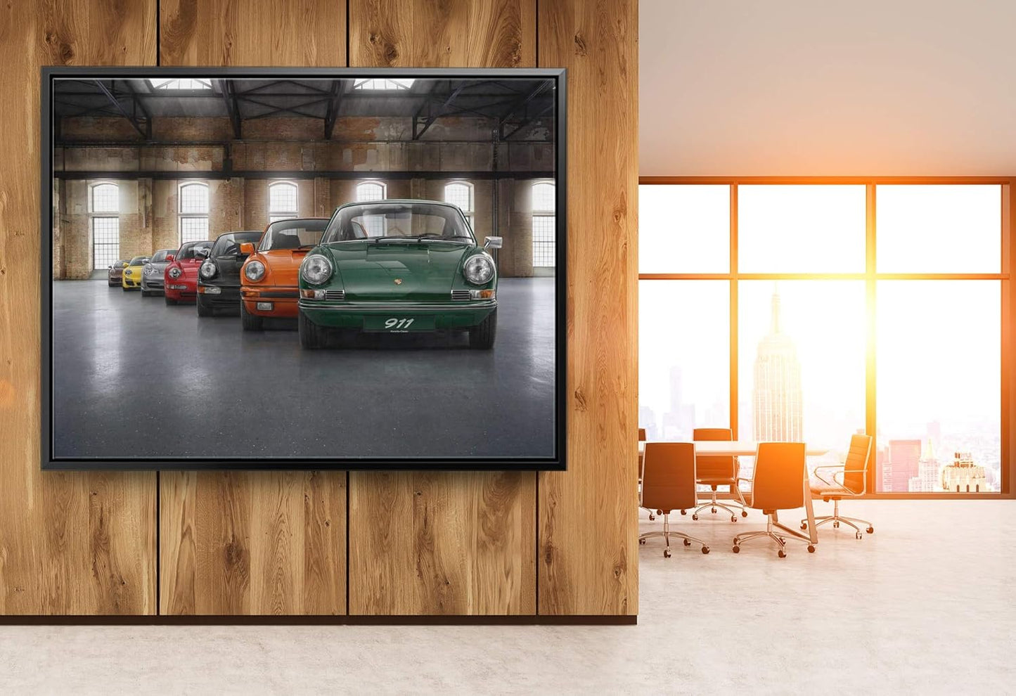 Porsche Car 911 Color Revolution Canvas Art Print Picture Wall Home Decor - Various Sizes (45in x 30in Modern Black Framed)