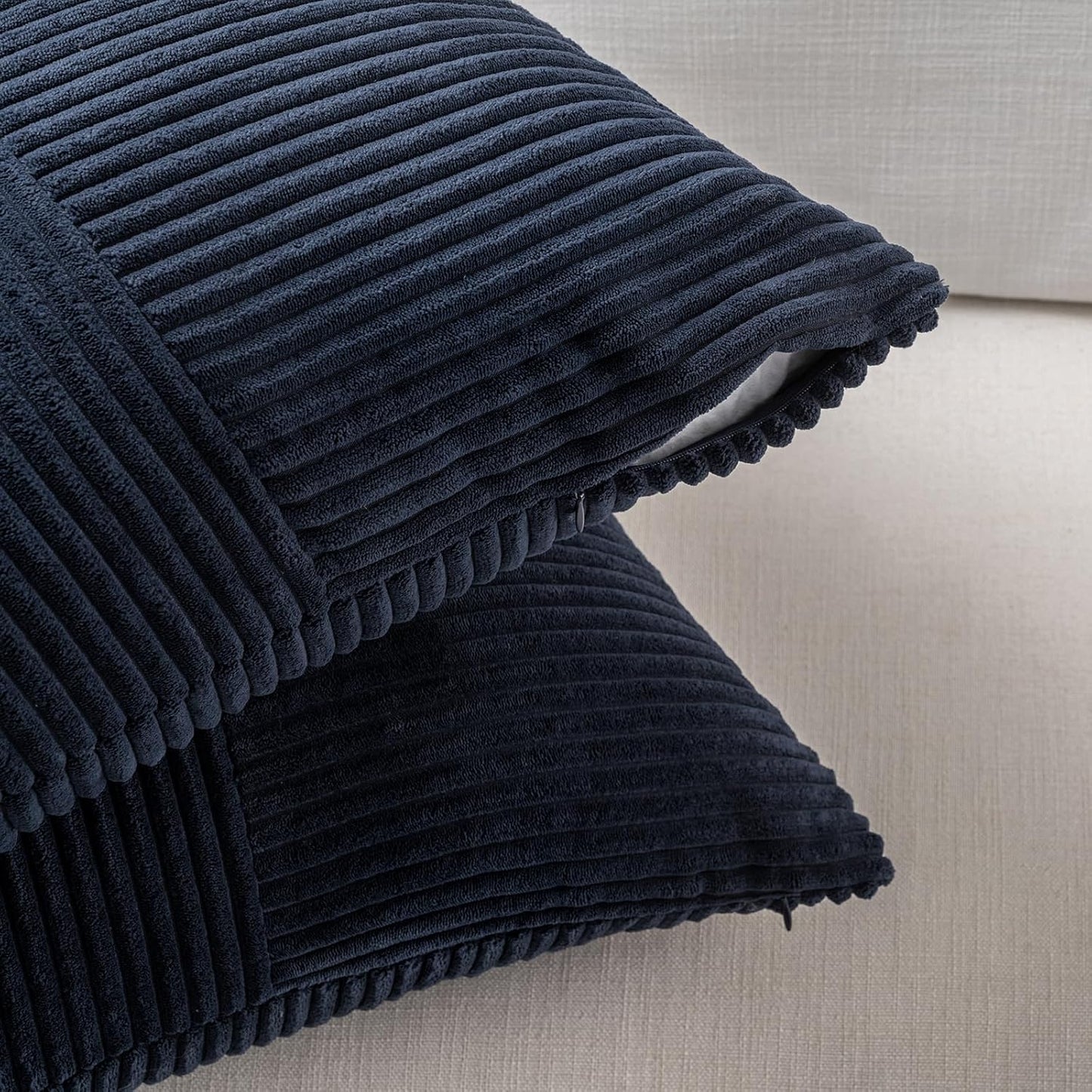 Fancy Homi 2 Packs Navy Blue Samll Decorative Throw Pillow Covers 12x12 Inch with for Couch Bed Sofa, Rustic Farmhouse Boho Home Decor, Soft Corss Patchwork Corduroy Square Cushion Case 30x30 cm