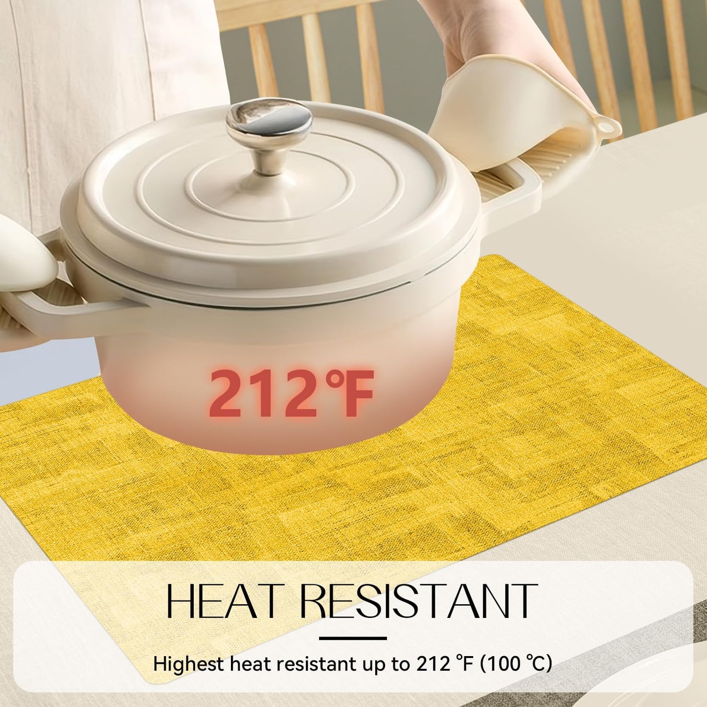 Romanstile Reversible Vinyl Placemats Set of 8, Faux Leather 100% Waterproof Oil-Proof Wipeable Place Mats, Heat Resistant Dual Sided Table Mats for Kitchen/Dining/Party (Grey Yellow, 12 x 17 Inch)