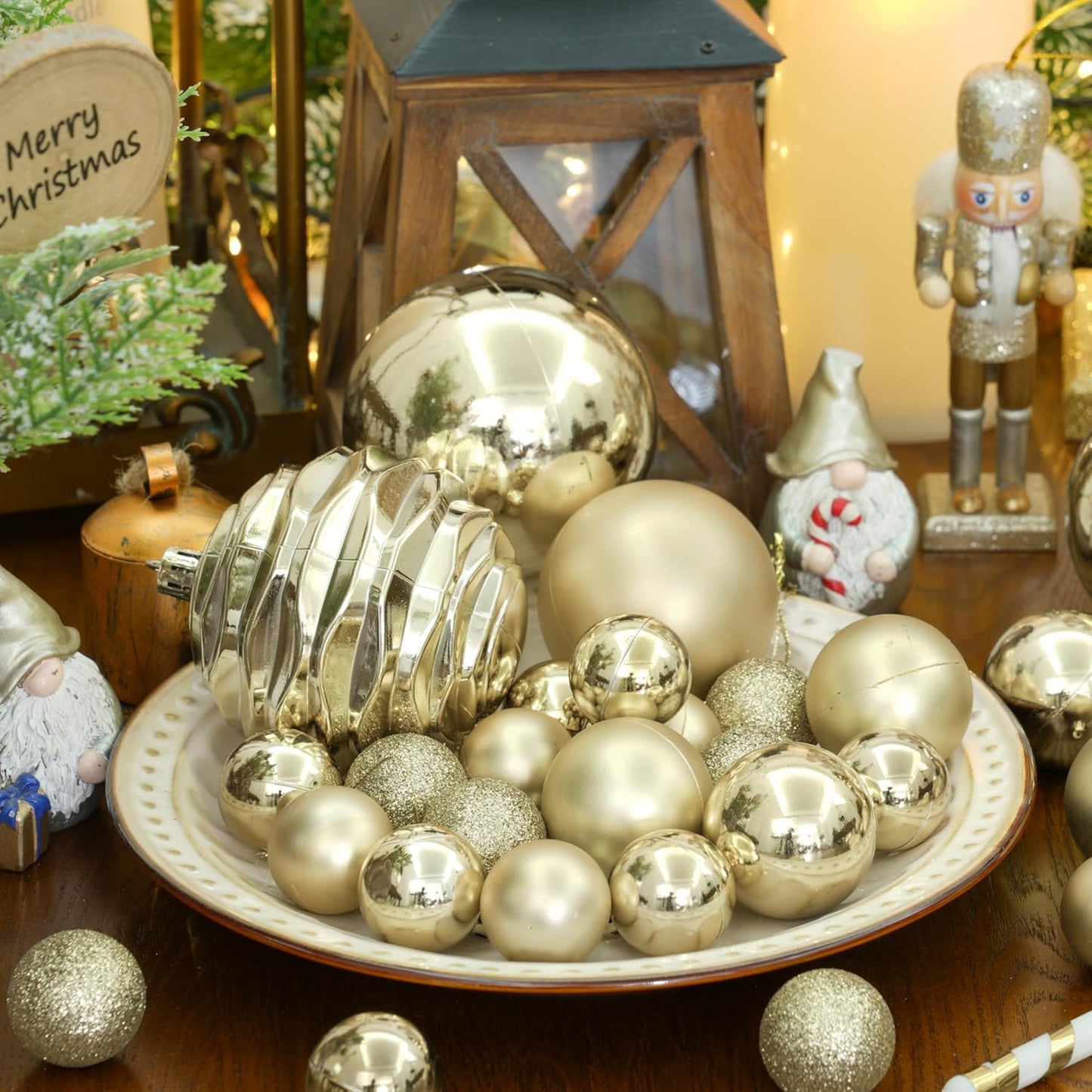 XmasExp 24ct Mini Christmas Ball Ornaments Shatterproof Christmas Ornaments Set Decorations for Xmas Tree Balls 30mm/1.18" (Champagne Gold)