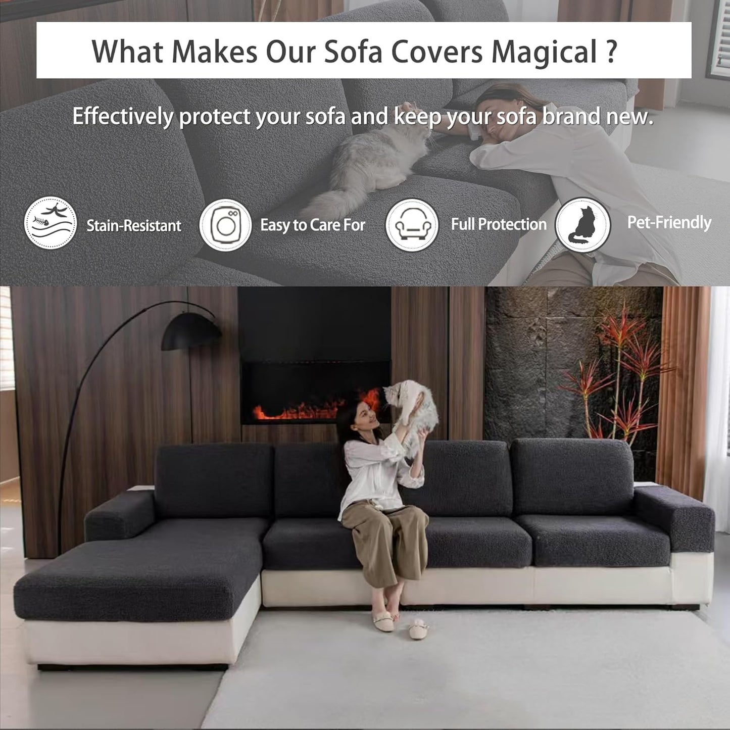 Couch Cushion Covers for Sectional Sofa, Stretch Soft Sofa Slipcovers Washable Wear-Resistant Universal Furniture Protector for Living Room(1 Piece Loveseat Cover, Dark Gray)