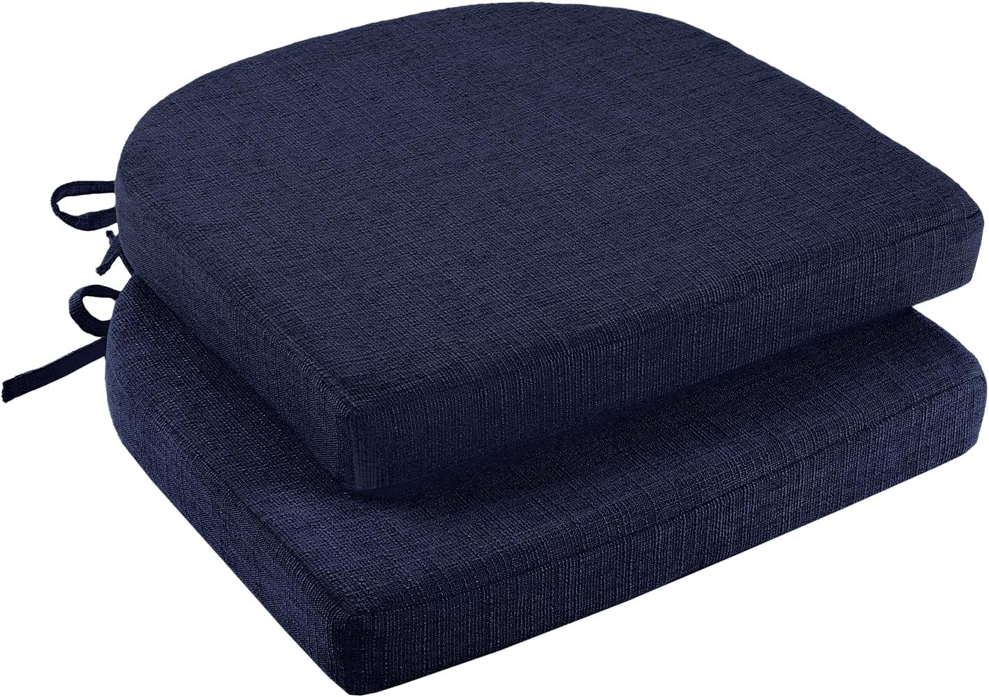 downluxe Indoor Chair Cushions for Dining Chairs, Soft and Comfortable Textured Foam Kitchen Chair Pads with Ties and Non-Slip Backing, 16" x 16" x 2", Navy, 2 Pack