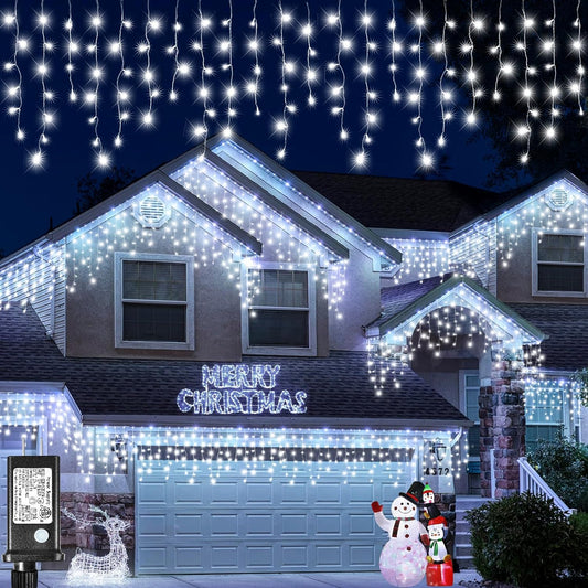 Icicle Christmas Lights Outdoor, 66FT 640 LED Icicle Lights for Outside, Waterproof & 8 Modes & Timer Function, Plug in Curtain String Light for Indoor Patio Garden Party Wedding Decorations, White