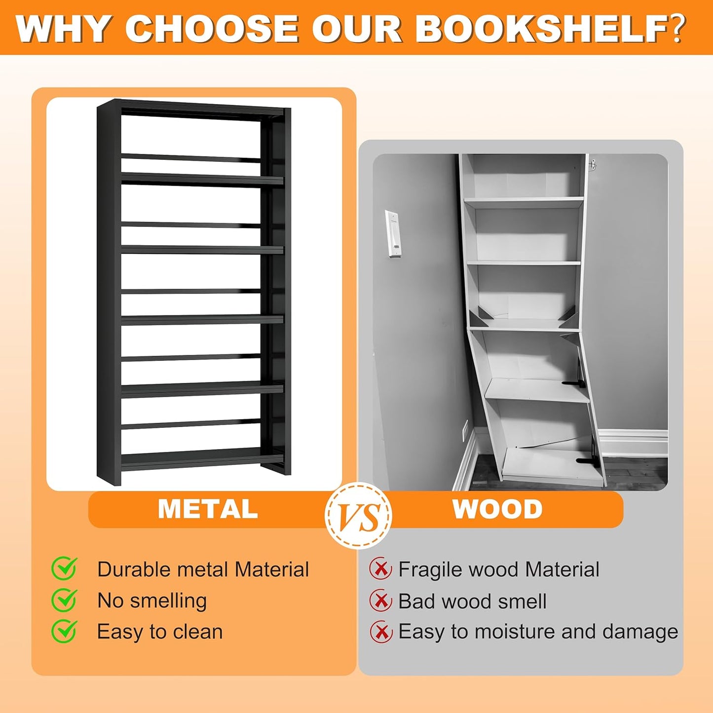 5 Tier Book Shelf, Metal Bookshelf, 69.3” Tall Black Bookcase, Free-Standing Industrial Bookshelves, Tools-Free Assembly Book Storage Organizer for Bedroom, Living Room, Office (Black)