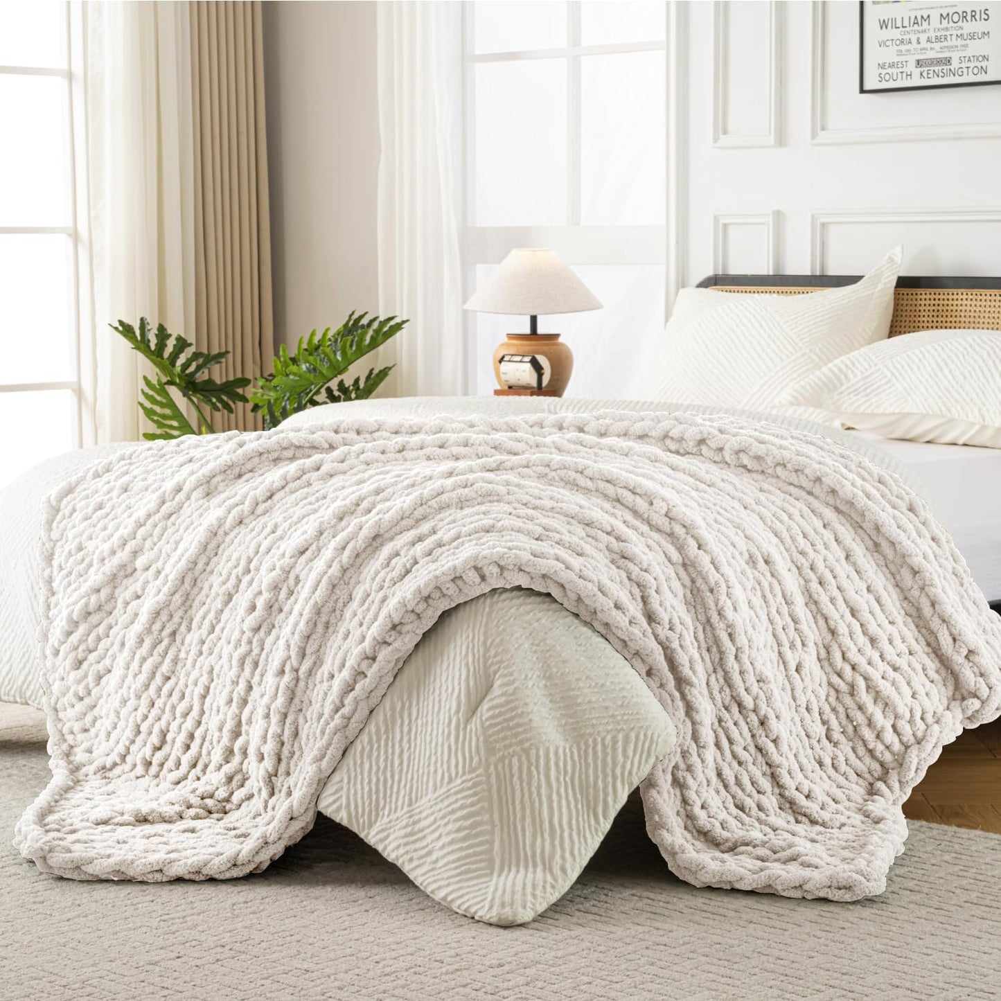 Ultra Soft Chunky Knit Blanket Throw -50x70 Hand Knitted Warm Chenille Throw Blanket, Home Decor Soft Thick Yarn Cable Knit Blanket Breathable Fleece Banket Christmas for Couch Bed Sofa Best GIF