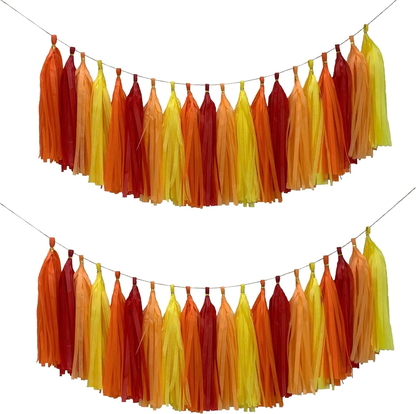 Red Orange Yellow Tissue Paper Tassel Garland,Tissue Tassel Banner for Party Decorations,Pack of 20