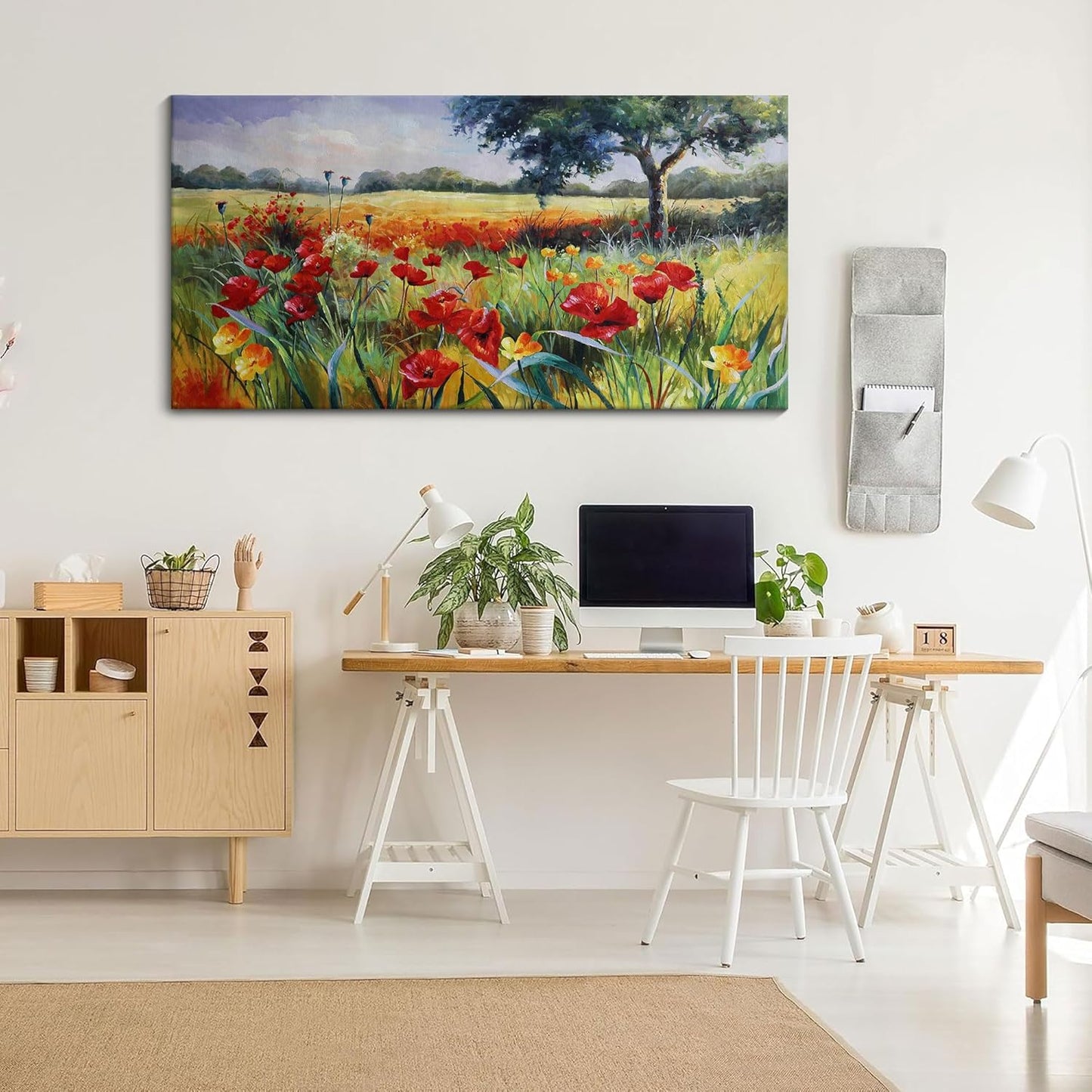 Wall Decor for Living Room Large Wall Art Green Trees Red Yellow Flowers Canvas Art Wall Decor for Bedroom Modern Home Decor Framed, Nature Prints Artwork Wall Decorations 24x48