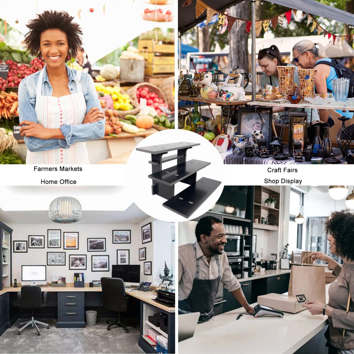 WANLIAN 3-Tier Straight Retail Table Display Stand, Portable Display Rack Shelves for Vendors, Craft Shows, Farmers Market, Pop Up Shop Countertop Black Risers for Display, Soap, Candles, Tumblers