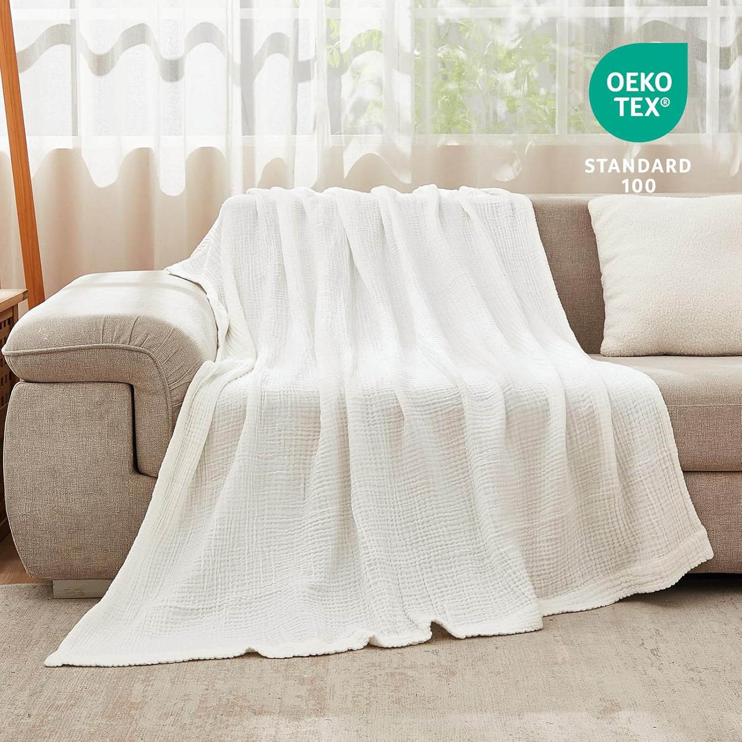 EMME Cotton Blanket Twin XL for Bed Soft Muslin Blankets 66"x90" Lightweight Breathable Layering Bedspread Coverlet All Season Gauze, White