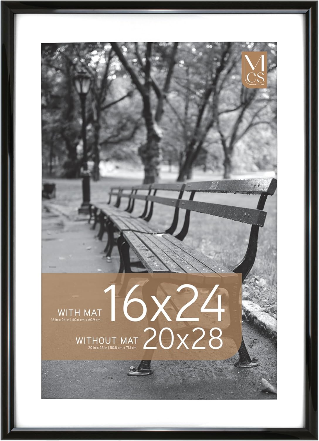 MCS Trendsetter 20x28 Matted Poster Frame with 16x24 Picture Display, Black Vertical & Horizontal Wall Hanging Large Picture Frame for Photos & Posters (1-Pack)