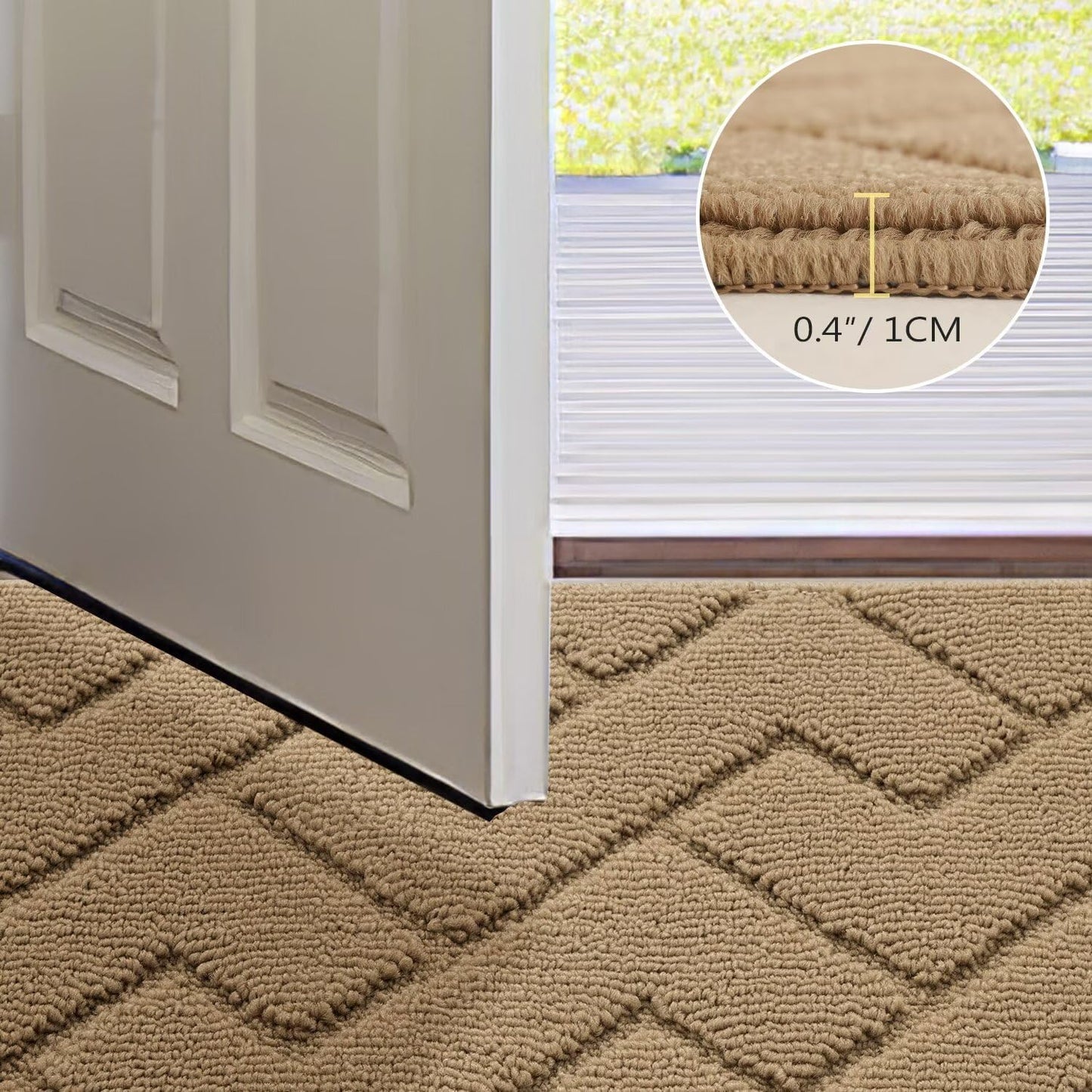 hicorfe Front Door Mat Outside Entrance,36"x59" Absorbent Muddy Dirt Resist Welcome Door Mats Outdoor Indoor,Stain and Fade Resistant,Non Slip Backing Entry Mat Doormat for Entryway(Brown)