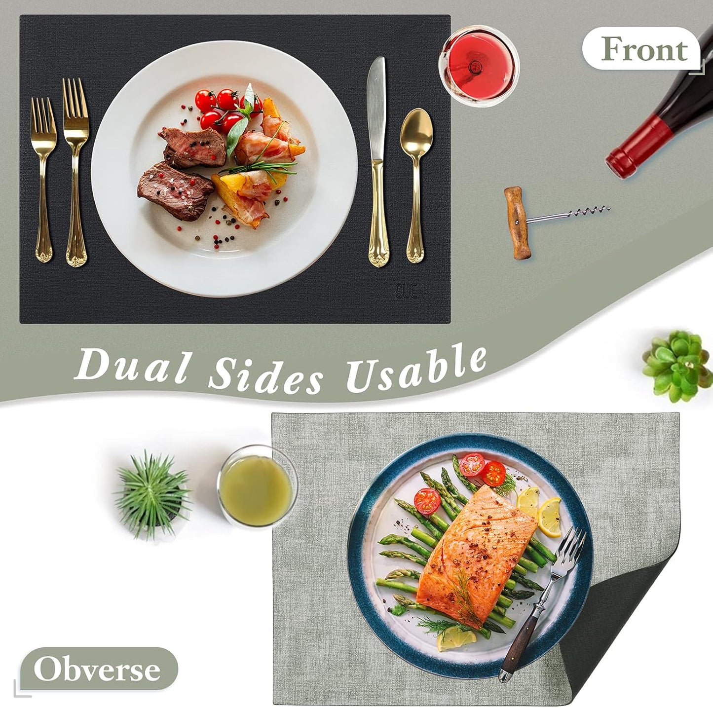 SUEH DESIGN Leather Placemats Set of 6 Reversible Table Mats Heat Resistant Waterproof No-Slip Place Mats for Dining Table Kitchen Parties