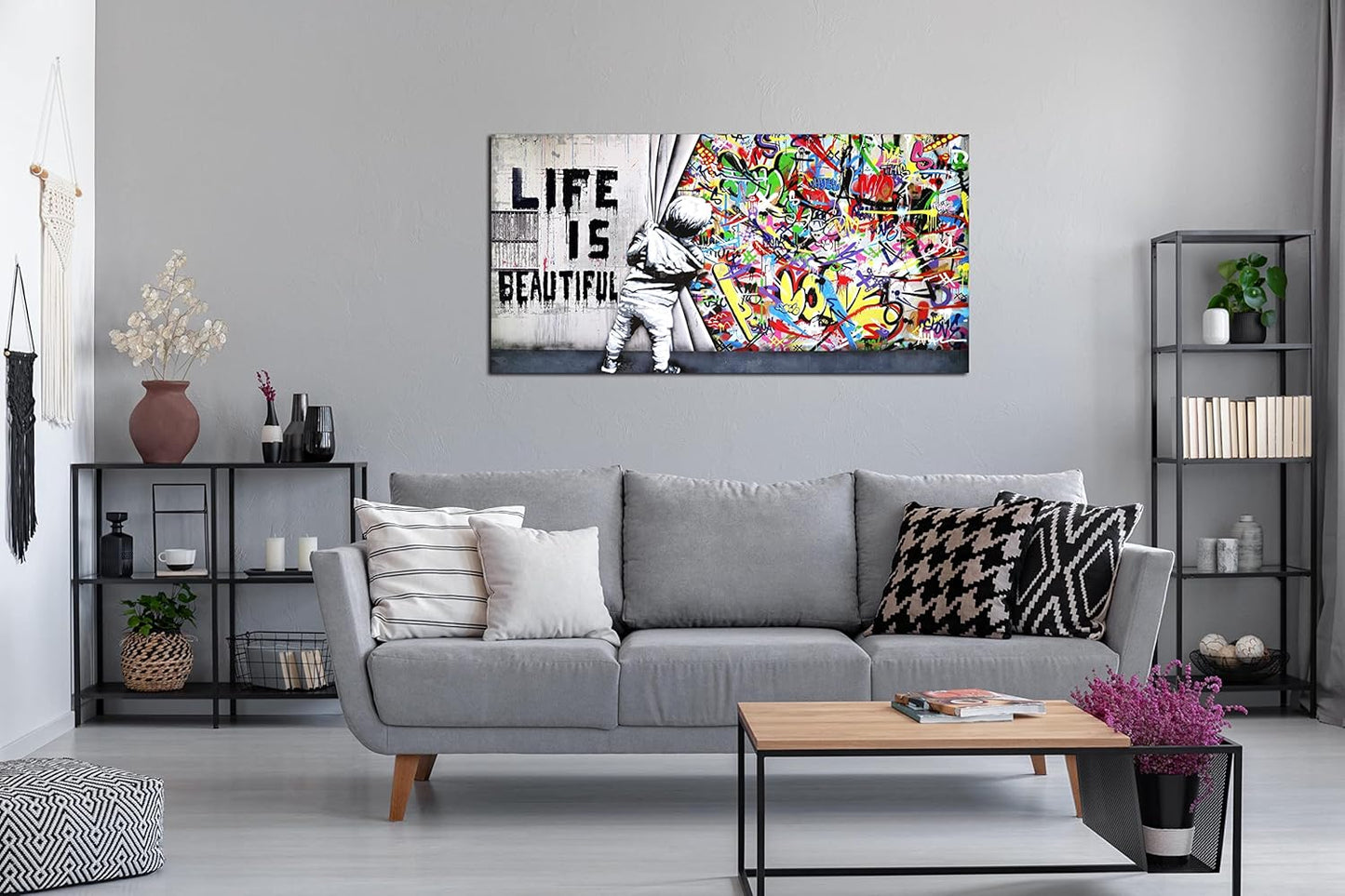 JKWALL77 Graffiti Canvas Art Wall-Decor - Colorful Wall Decor - Bedroom Decor For Teen Boys Ready To Hang Size 40" x 20"