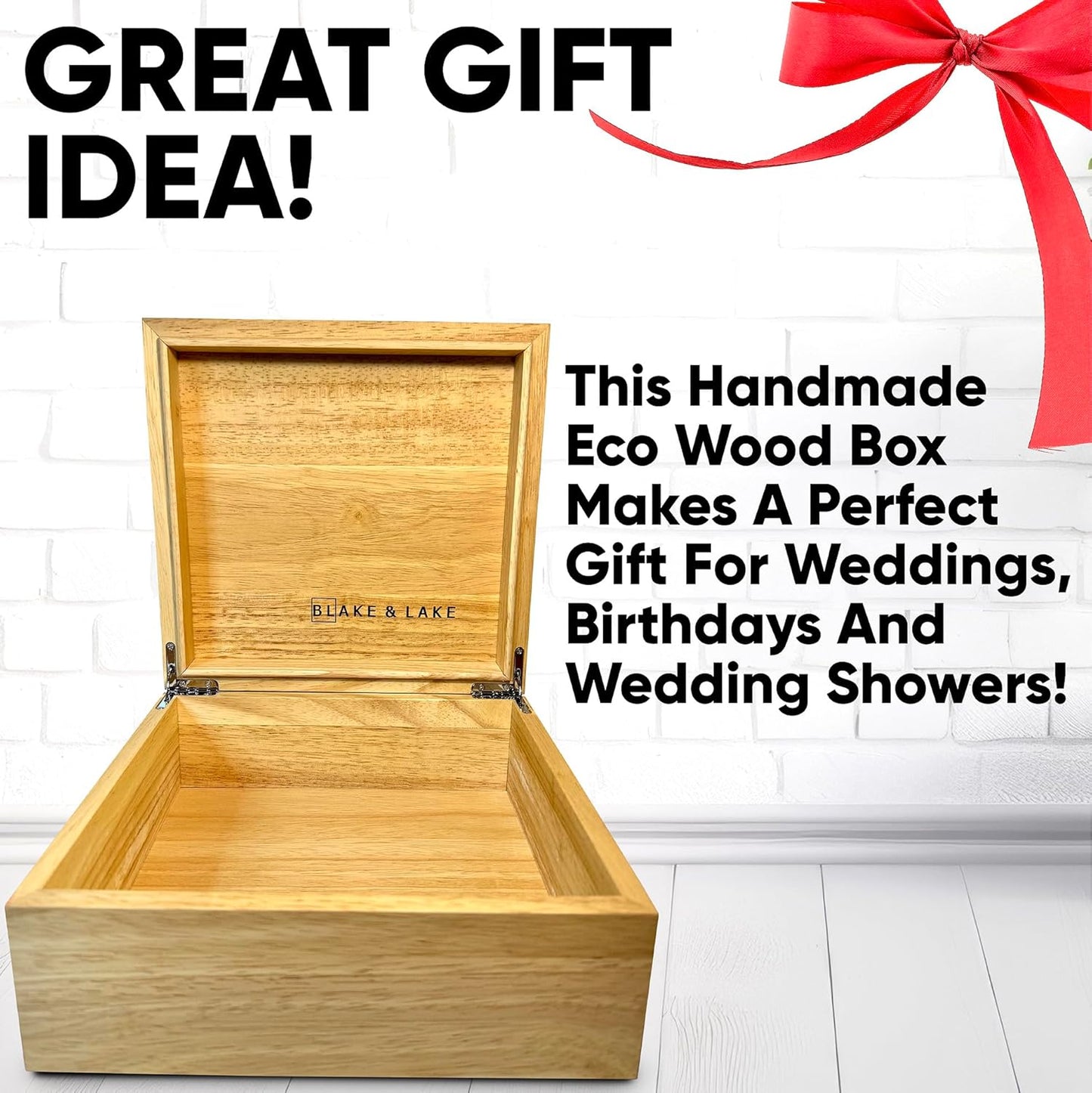 Blake & Lake Wooden Eco Box with Hinged Lid - Solid Oak Wood Storage Box with Lid - Wooden Keepsake Box - Decorative wooden boxes with lids for Keepsakes (Oak)