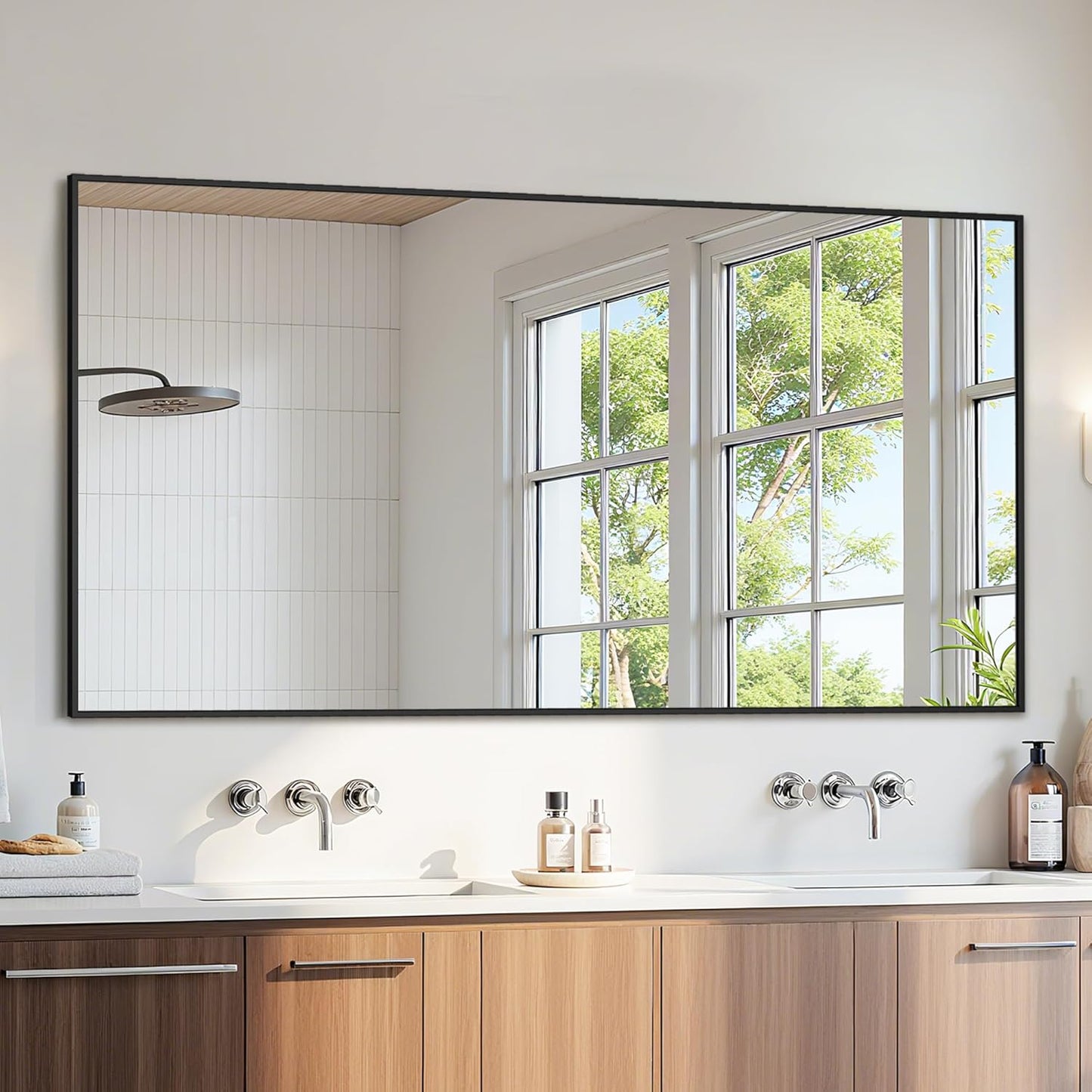 Bathroom Mirror 60" x 30", Large Rectangle Wall Mirror, Black Metal Frame Wall Mounted Mirrors for Bathroom, Vanity, Bedroom, Entryway Decor(Horizontal/Vertical)