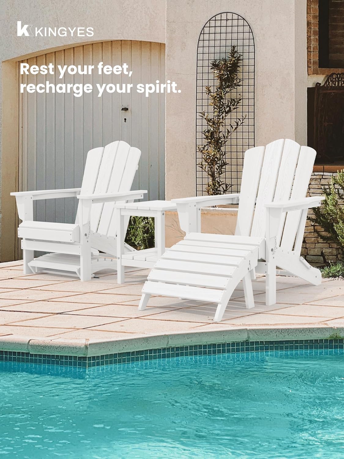 KINGYES Folding Adirondack Ottomans Set of 2 for Adirondack Chair, White