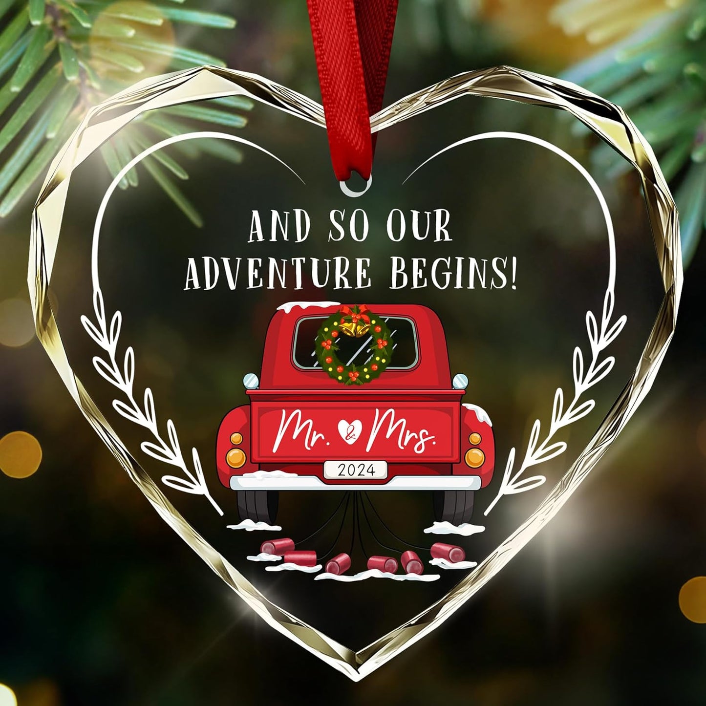 Teezwonder Mr & Mrs Gifts - Christmas Ornaments 2024, Wedding & Engagement Gifts for Couples - Glass Ornaments