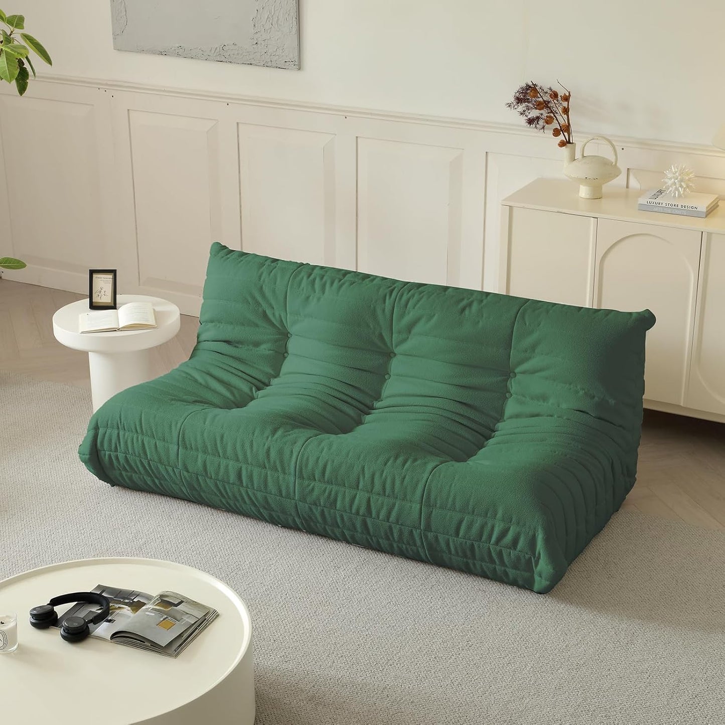 Luxury Sofa Couch Chair, Lazy Floor Seating, Fireside Bean Bag Chair, Ergonomic Tatami Sofa Lounger for Living Room, Bedroom, Office, 3 Seat, Green