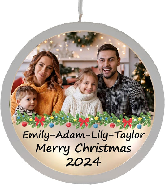 Personalized Family Christmas Ornament with Light – Custom Photo Ornaments, Customized Christmas Decoration, Picture Ornament for Tree, Customizable Family Keepsake Gift