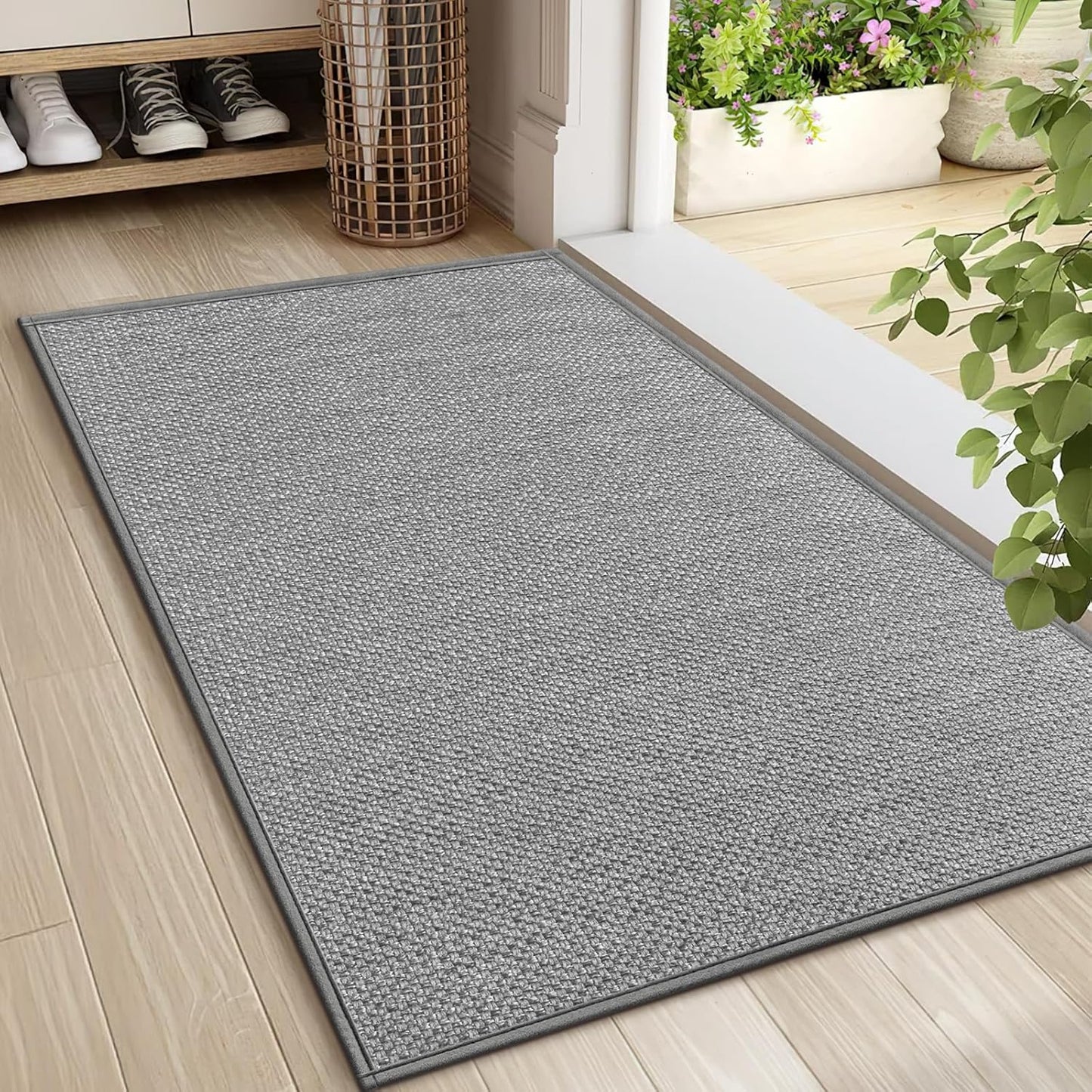 LEKEEPGO Door Mat 24"x36", Non Slip Door Mat Indoor Entrance, Rubber Backing Front Indoor Door mat Washable Absorbent Low-Profile Entryway Entry Resist Dirt Inside Door Mats, Light Grey